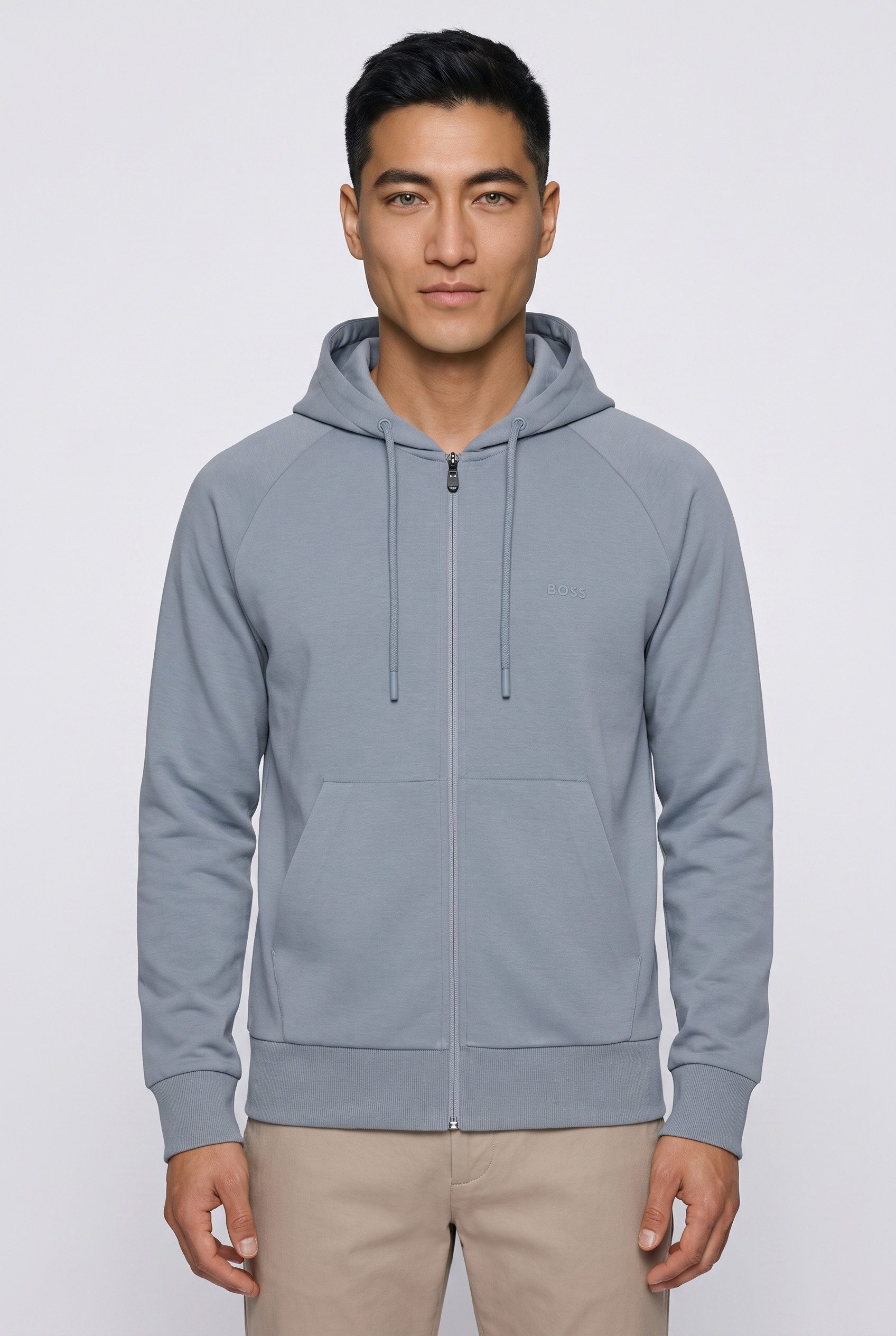 BOSS GREEN Kapuzensweatjacke Saggy Regular Fit, Kängurutasche, Baumwollmischung