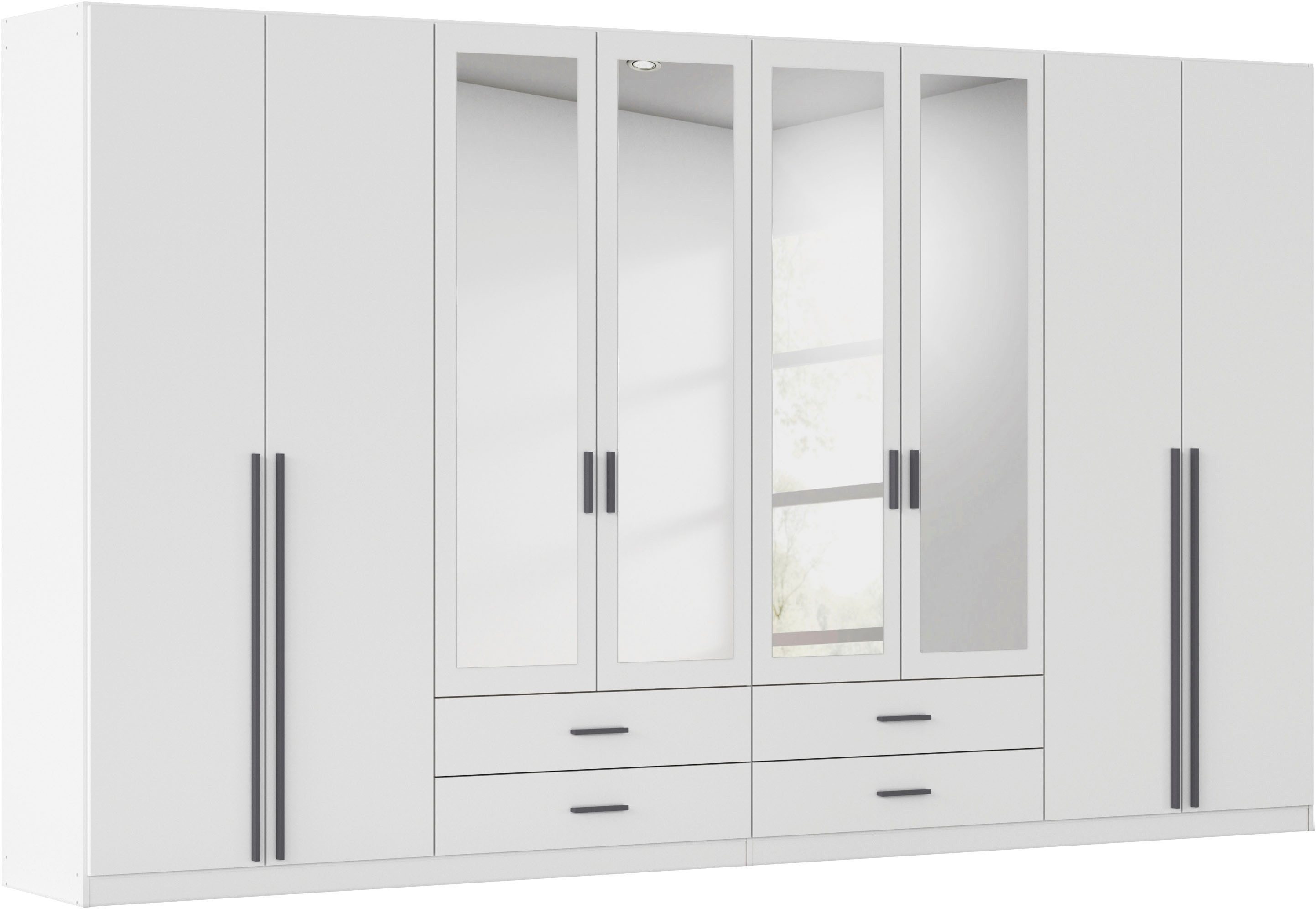 rauch Kleiderschrank Schrank Garderobe Ankleide GAMMA Breiten 91/136/181/226/271/315/360 cm (in 3 Ausstattungen BASIC/CLASSIC/PREMIUM (inkl. SOFT-CLOSE-Funktion) verschiedene Griff-Varianten, mit Spiegel TOPSELLER MADE IN GERMANY