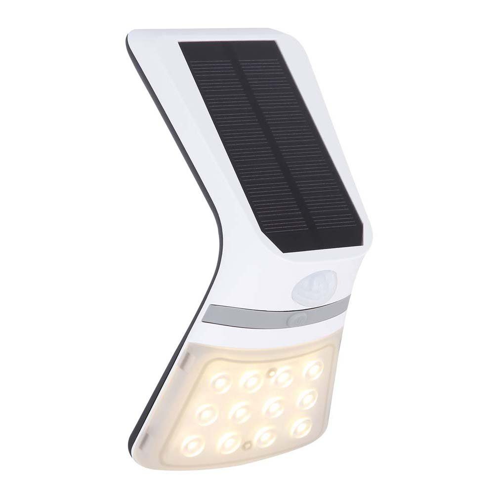 etc-shop Außen-Wandleuchte, LED-Leuchtmittel fest verbaut, Warmweiß, LED Solarleuchte Solarlampe Weiß Schwarz Sensor Schalter Backlight