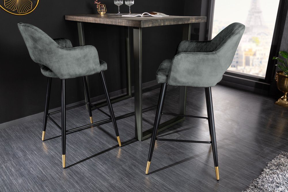 riess-ambiente Barhocker PARIS grün/schwarz/gold - Samt, Metall, mit Armlehne & Ziersteppung (Einzelartikel, 1 St), gepolstert & im edlen Look – ideal für Kücheninsel & Hausbar