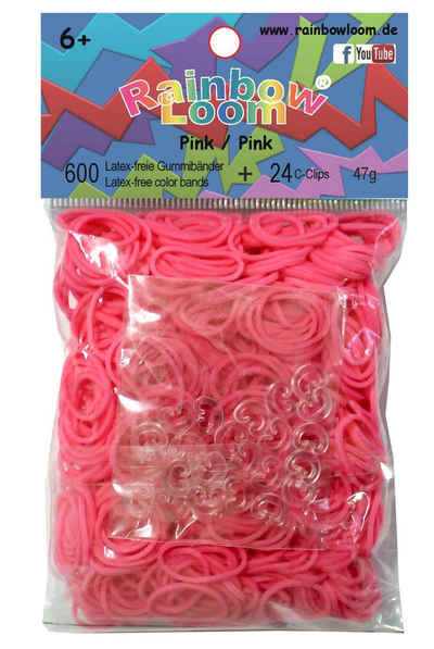 Livepac Office Gummibänder Rainbow Loom / 600 Gummibänder + 24 Clips / Farbe: pink