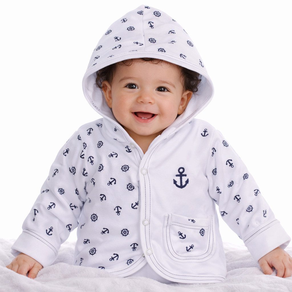 Sweatjacke Baby Jacke leichtes Jäckchen in Weiß mit Anker