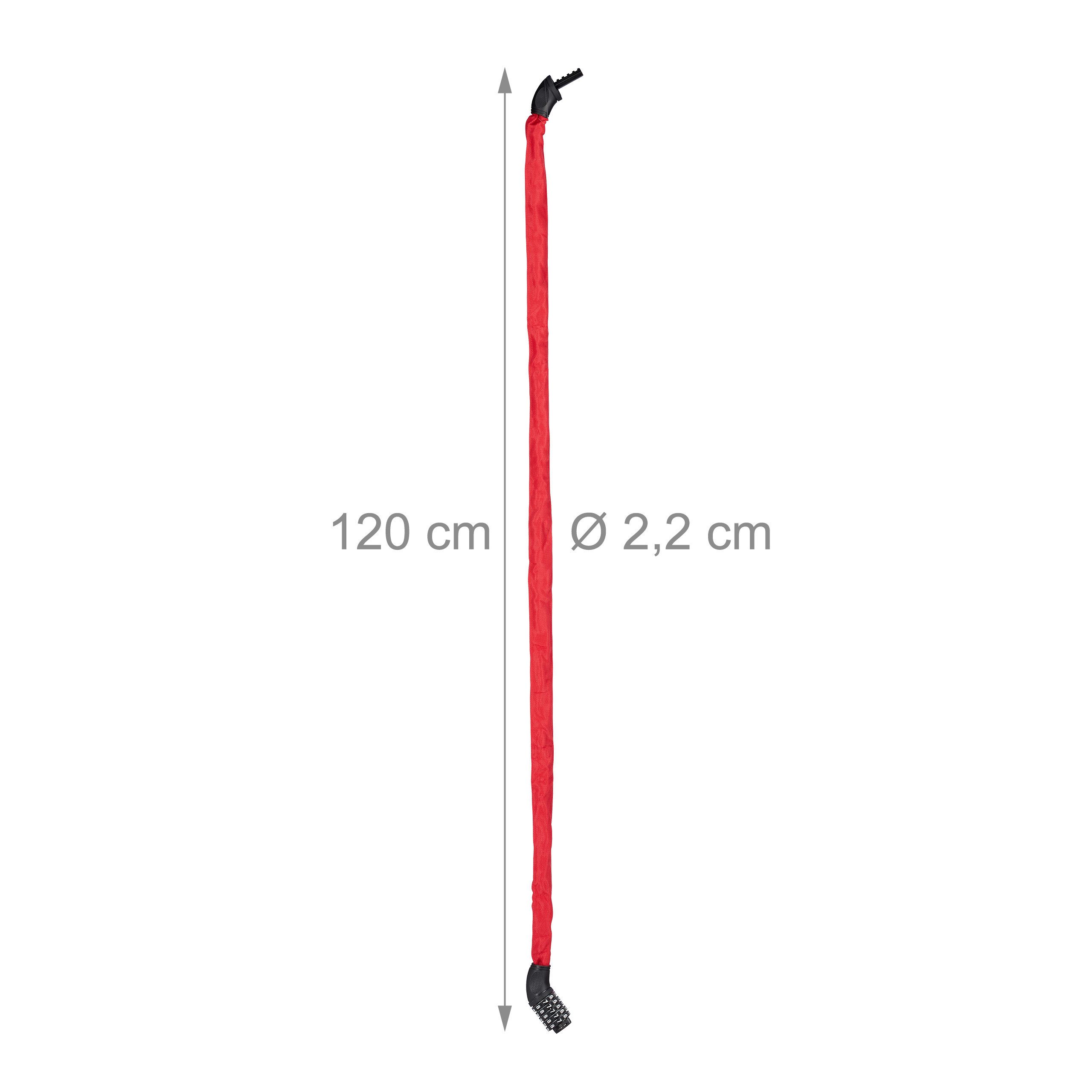 relaxdays Zahlenkettenschloss Zahlenschloss Fahrrad 5-stellig, rot