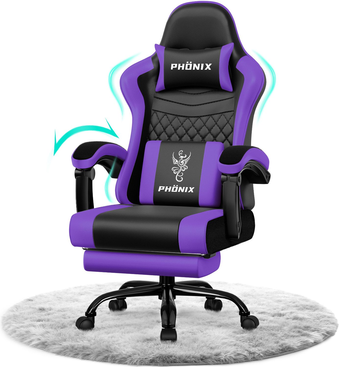 Adormii Gaming-Stuhl Gaming Stuhl ergonomisch Gaming Chair Bürostuhl verstellbare (Gaming Stuhl mit verstellbaren Lendenkissen, Armlehne und Kopfstütze, Gamer Stuhl Bequeme Sitzkissen), gepolsterter Gaming-Stuhl, bis 150 kg Belastbarkeit