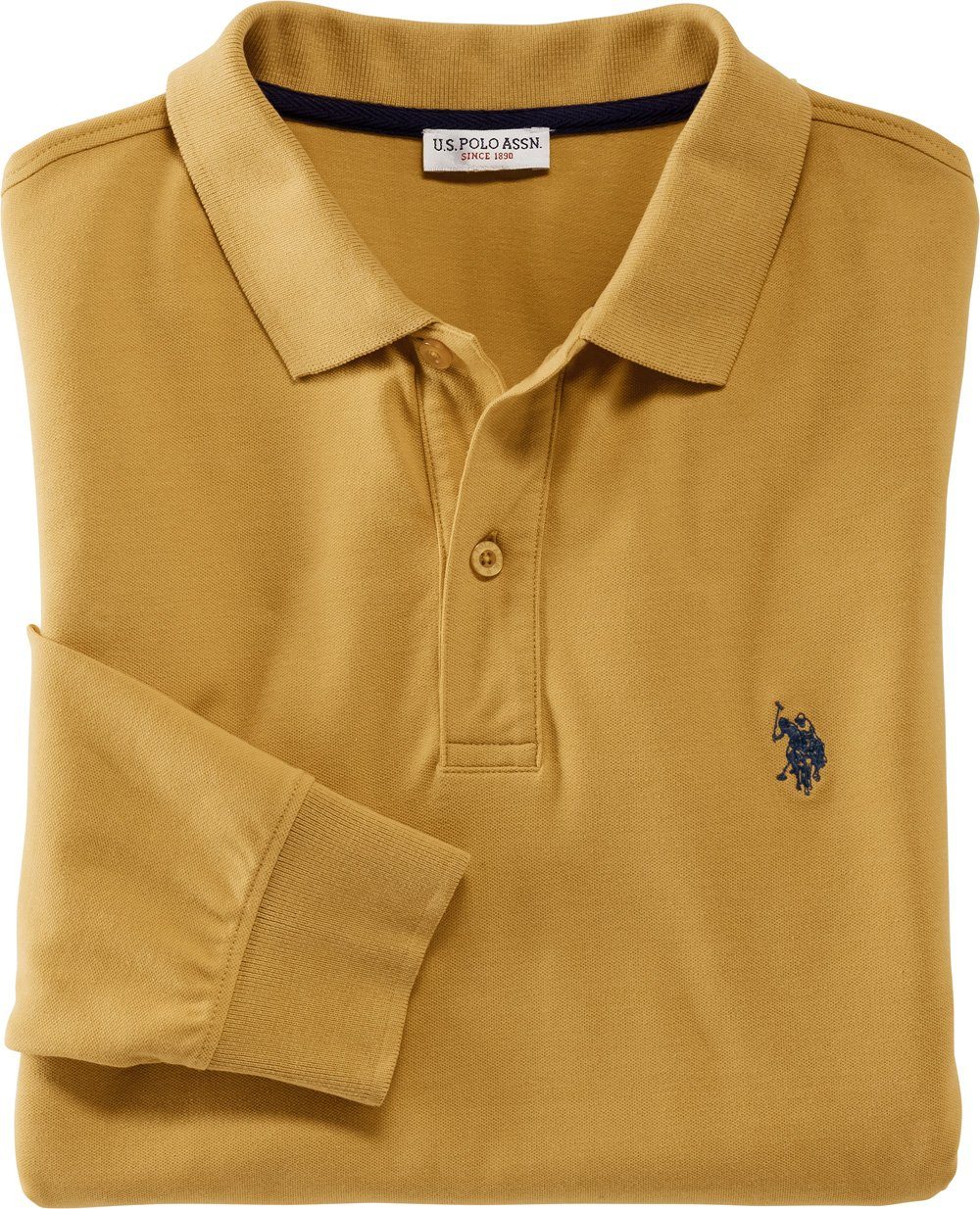 U.S. Langarmshirt Stretch-Baumwoll-Piqué Langarm-Poloshirt gelb Assn Polo angenehmes
