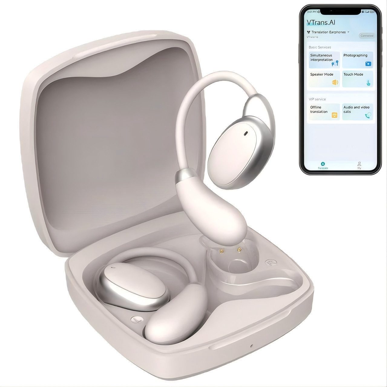 Toomoke In Ear Ohrhörer, 3-in-1 AI Übersetzer Bluetooth Kopfhörer Open-Ear-Kopfhörer (3-in-1 Übersetzungskopfhörer mit echtzeit übersetzung, Bluetooth Kopfhörer mit Ohrhaken und ENC Mic, Bluetooth 5.4 Sport-Kopfhörer Echtzeit Übersetzer Ohrhörer für Lernen)