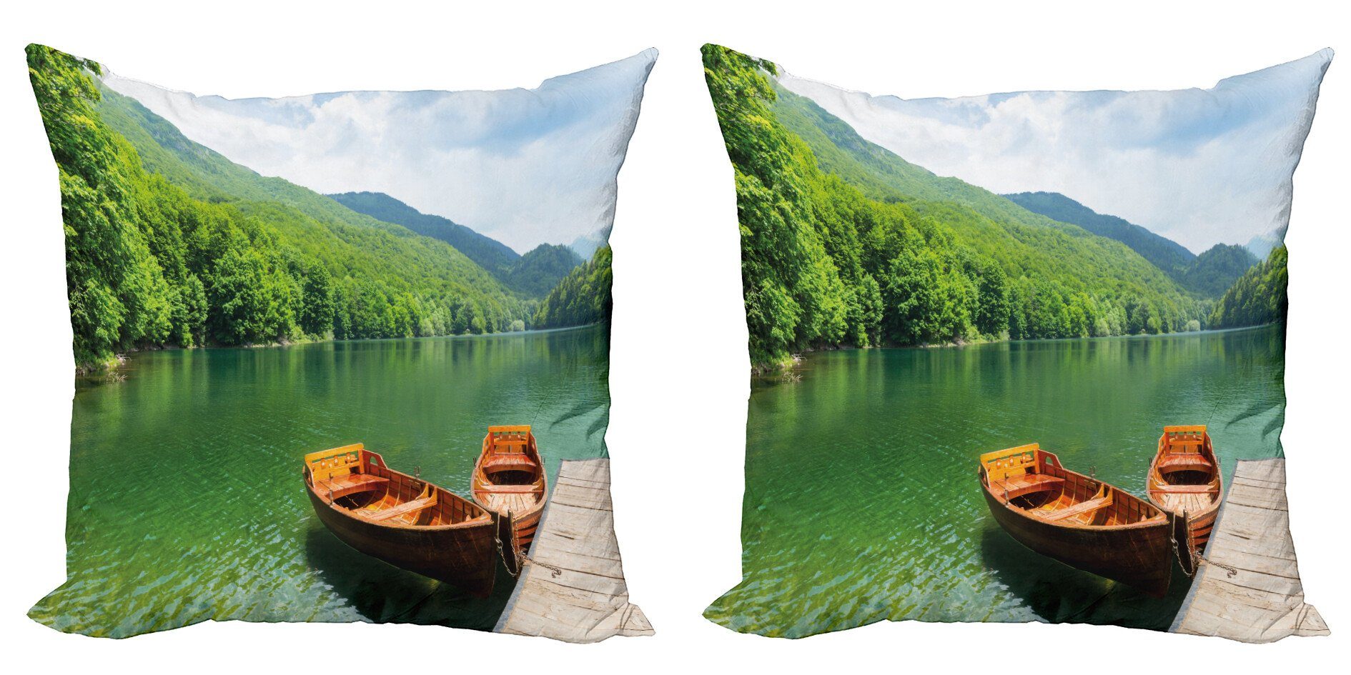 Kissenbezüge Modern Accent Doppelseitiger Digitaldruck, Abakuhaus (2 Stück), Natur Boote Lake Forest Serene