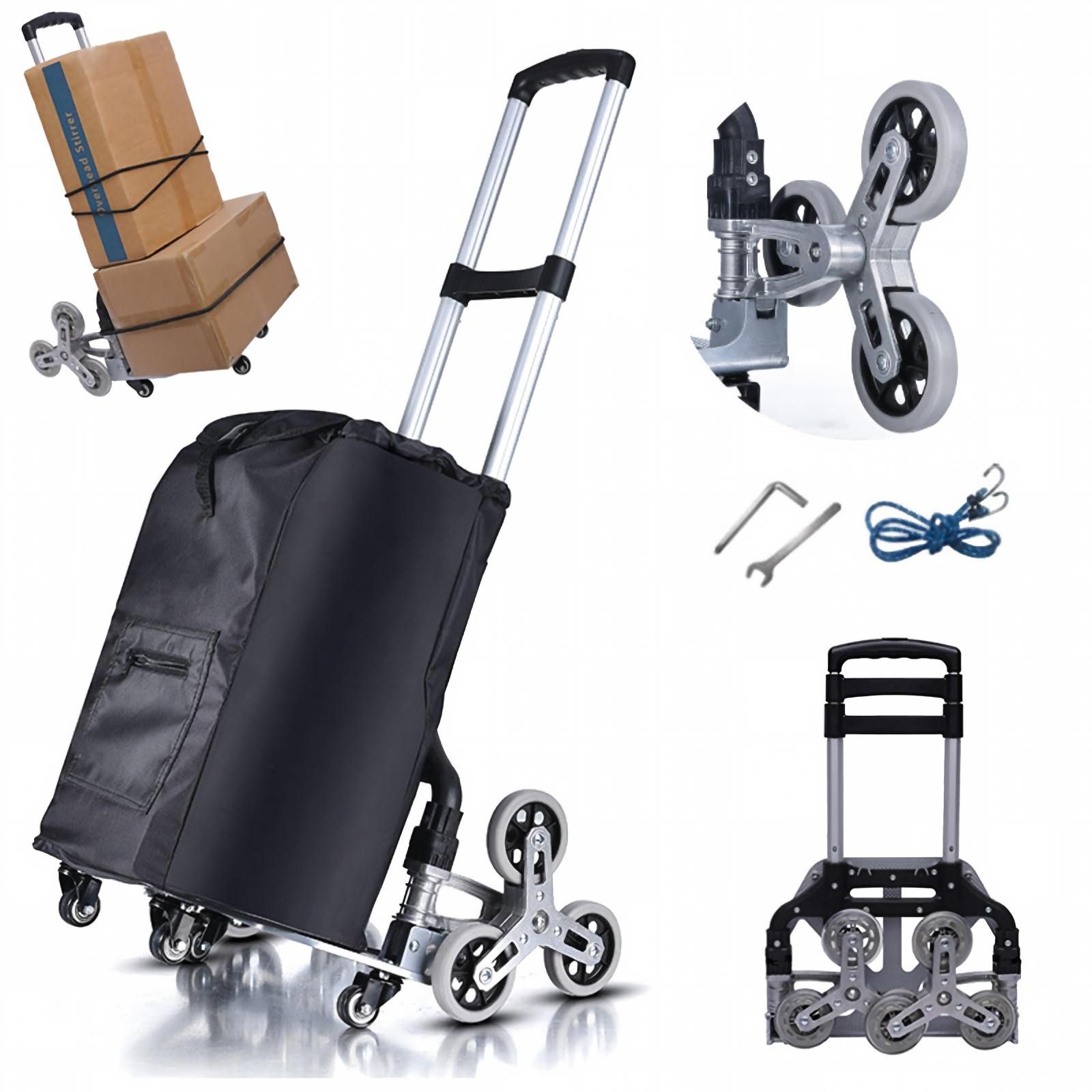Kityhome Treppensackkarre Transportwagen Sackkarre klappbar 75KG Treppensteiger mit Tasche, mit Elastische Spanngurte,Ideal für Einkauf, Umzug & Reise