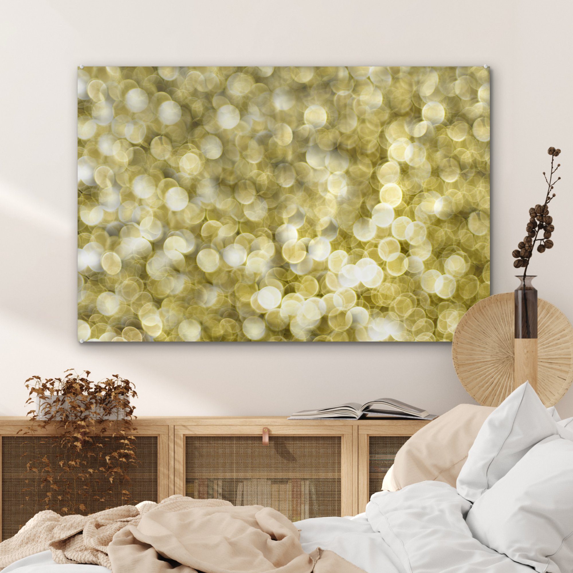 Bild mit & Acrylglasbild St), Schlafzimmer goldenen Acrylglasbilder Blasen, Wohnzimmer MuchoWow gefüllt (1