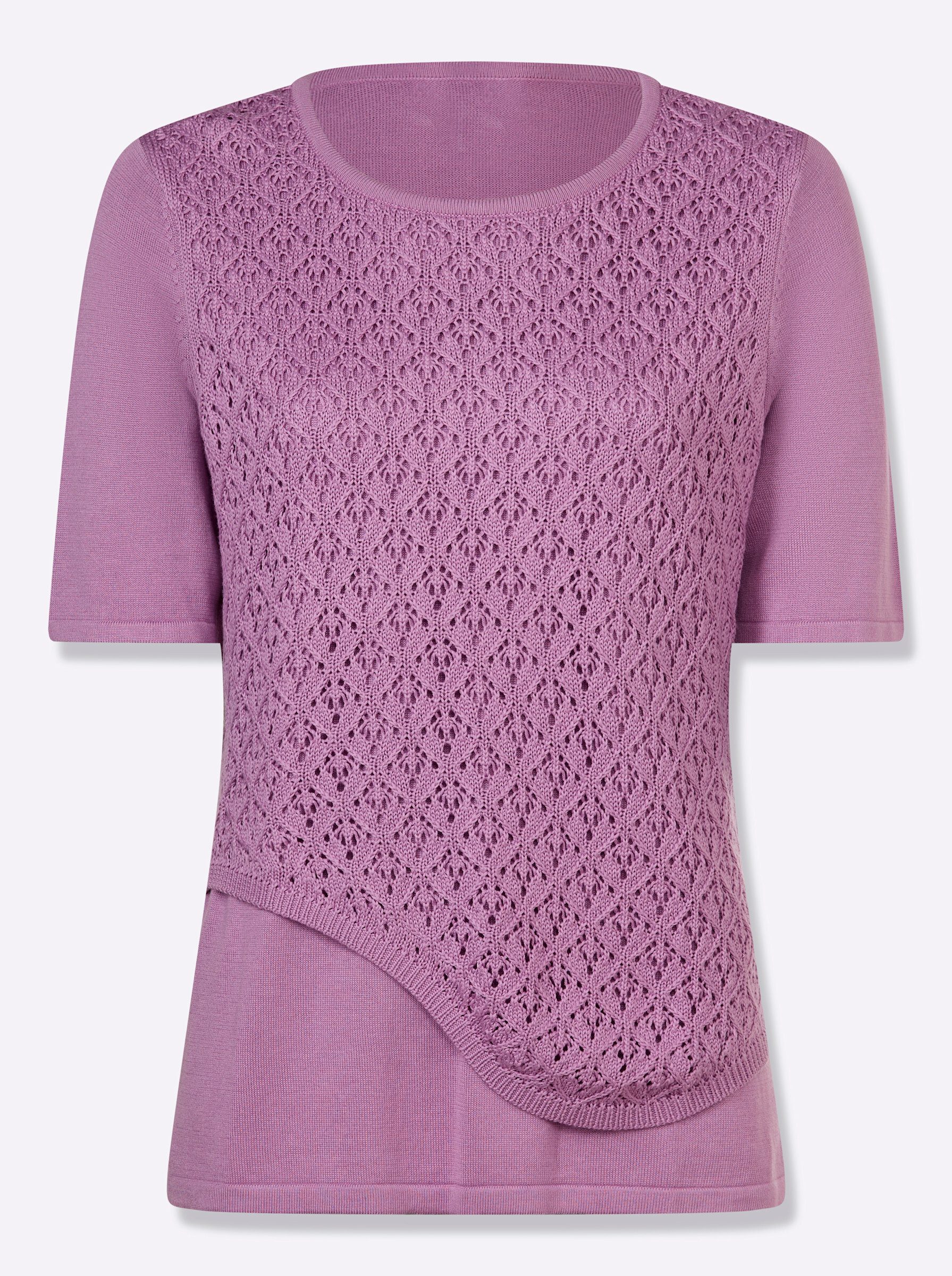 Strickpullover 2-in-1-Pullover Kurzarm Ajour, Jersey