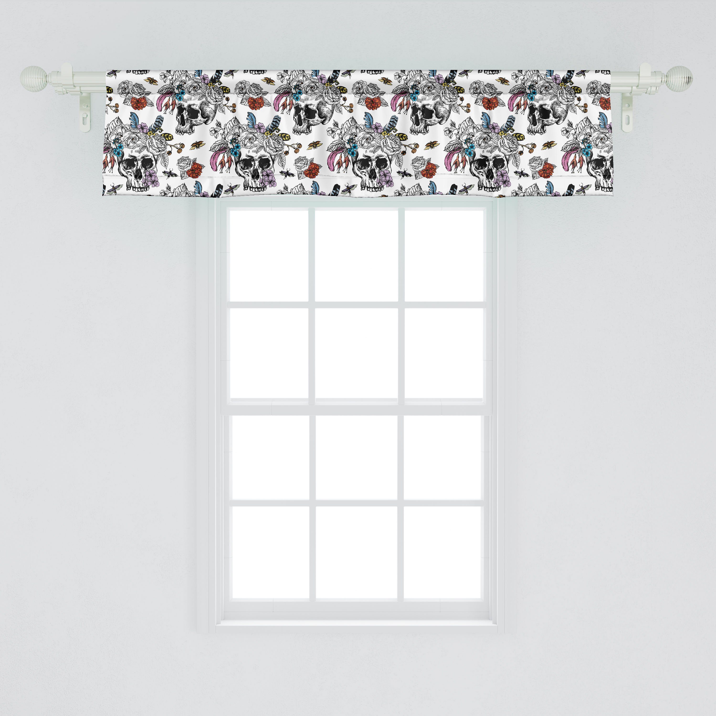 Küche Schlafzimmer Schädels Vorhang Volant mit gotisch des Abakuhaus, Scheibengardine Microfaser, toten für Tag Stangentasche, Dekor