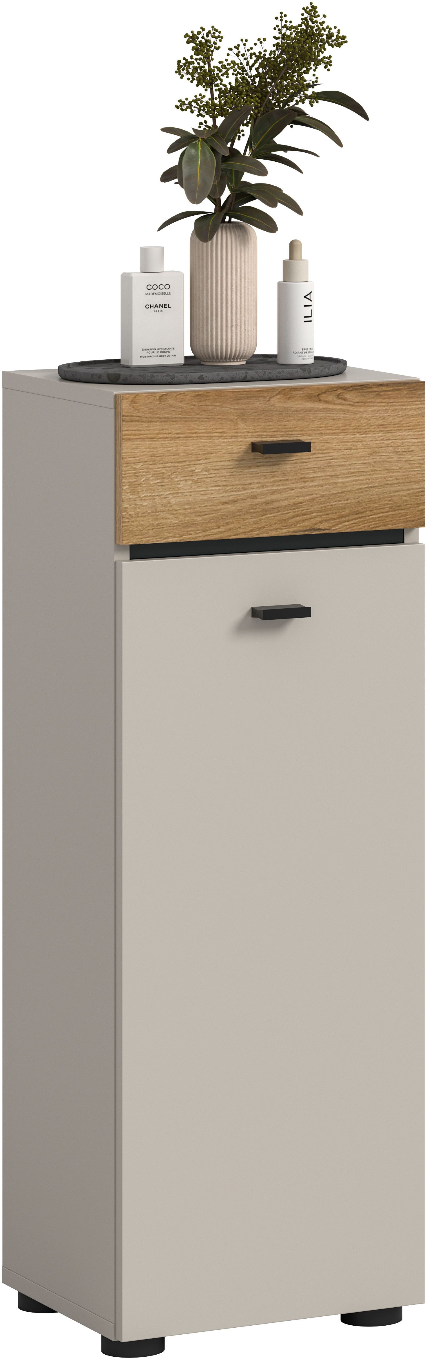 welltime Midischrank VANN, Höhe 91cm, 1 Tür, 1 Schubkasten, 3 Fächer,Türanschlag wechselbar (individuell mit weiteren Artikel der Serie VANN kombinierbar) Standschrank, Kommode, Schrank, Badschrank, Universalschrank, Bad