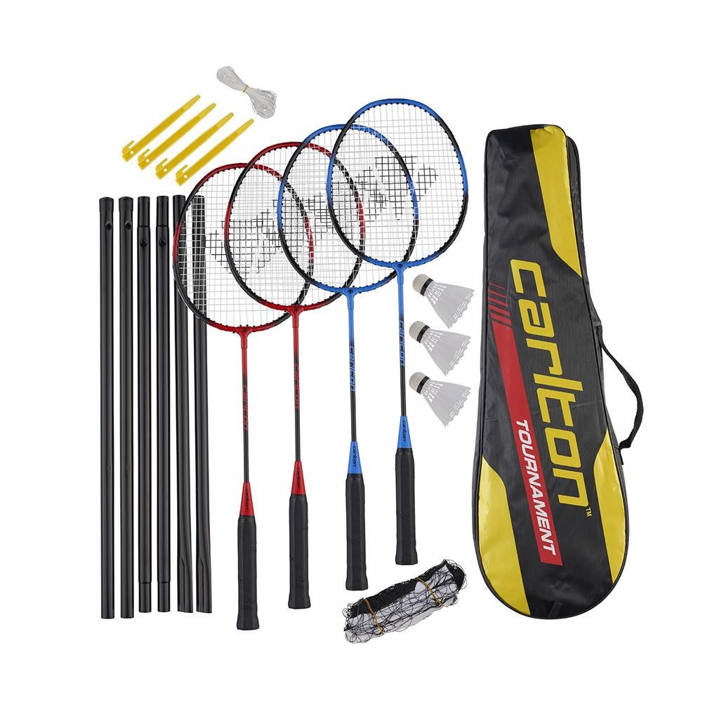 CARLTON Badmintonschläger Badminton Tournament 4 Player Set (4x Schläger, 3x Bälle, 1x Netz, 1x)