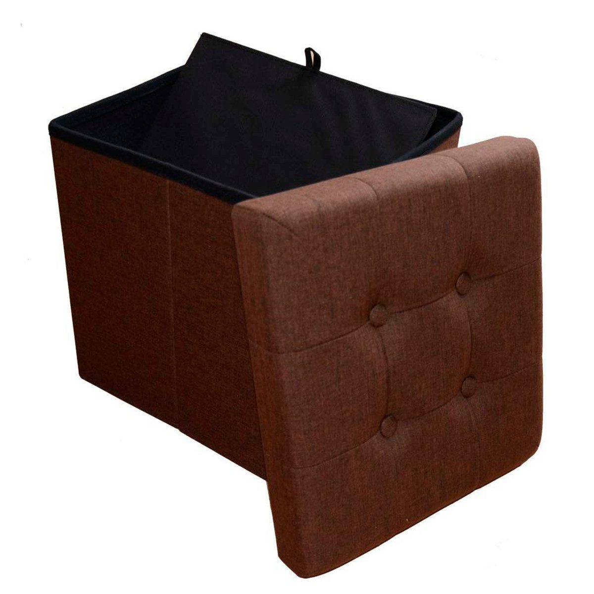 style home Sitzhocker mit Stauraum faltbare Sitzwürfel, Sitzbank Fußhocker für Wohnzimmer Schlafzimmer, Leinen, Dunkelbraun – Bild 2 von 5