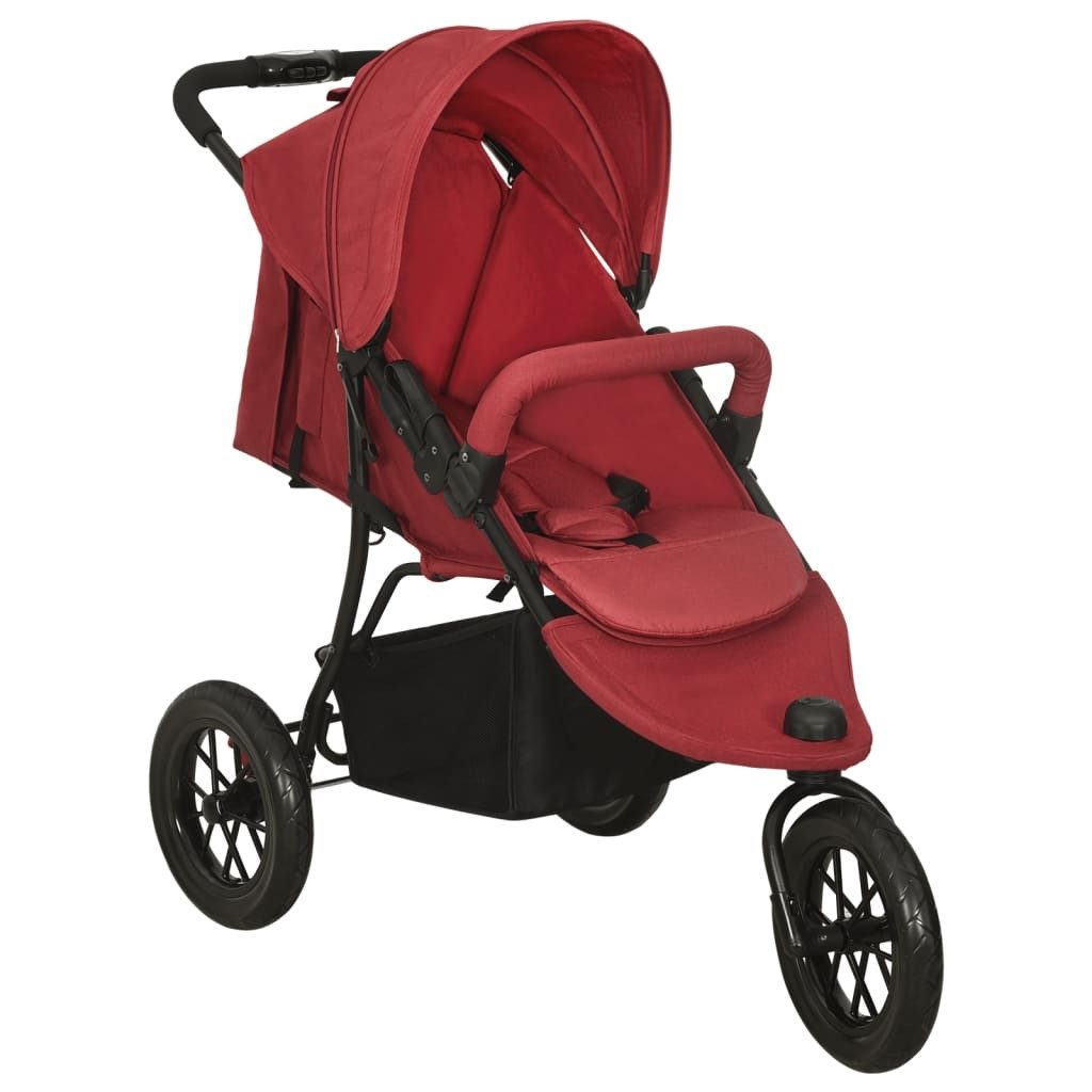 Kinder-Buggy aus Stahl, Leinenstoff in Rot