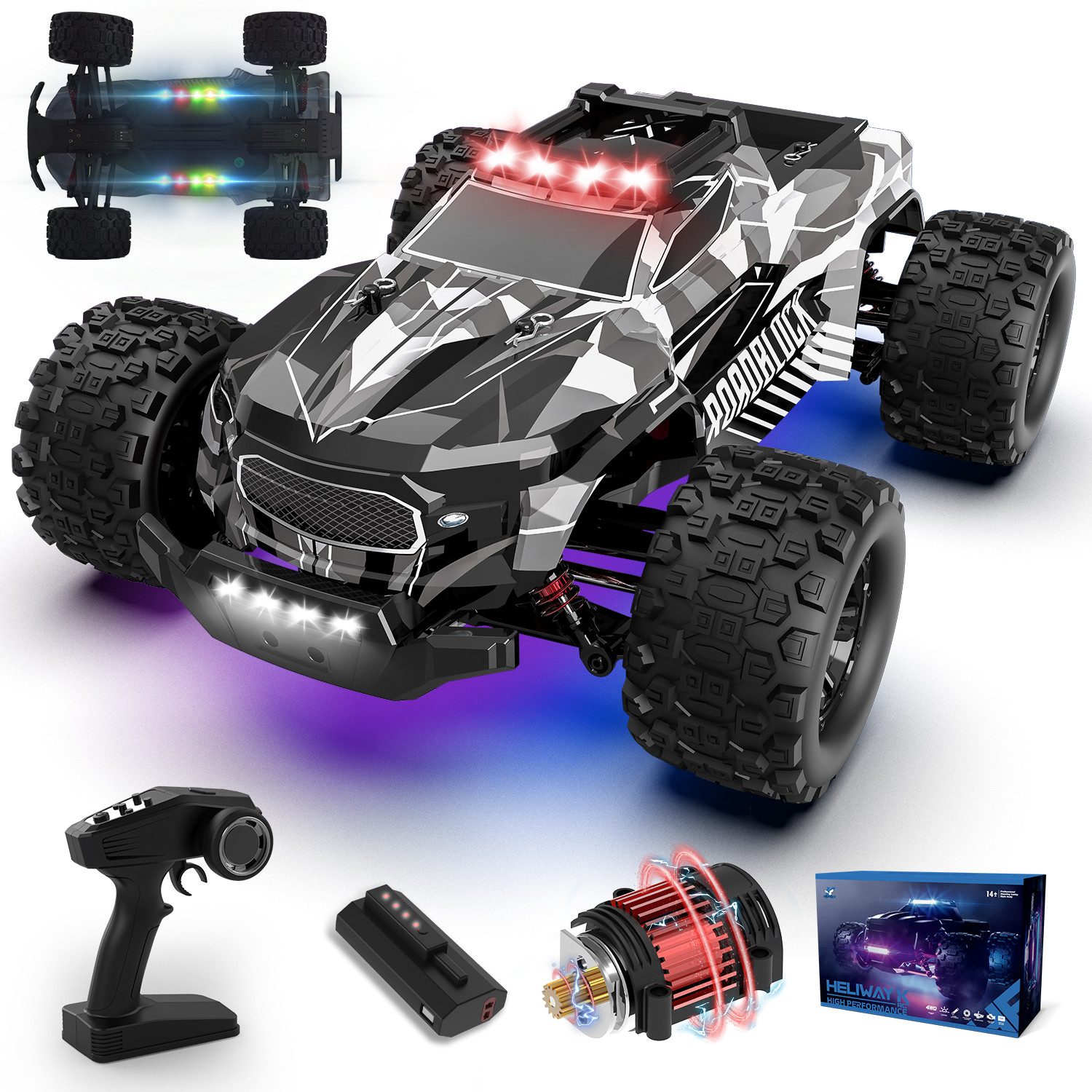 Esun RC-Auto Ferngesteuertes Auto ab 8 9 Jahre, 1:14 RC Drift Car 4WD 40+ km/h (Set, Komplettset), Buggy mit LED Licht, Fernbedienung Rennenauto Spielzeug