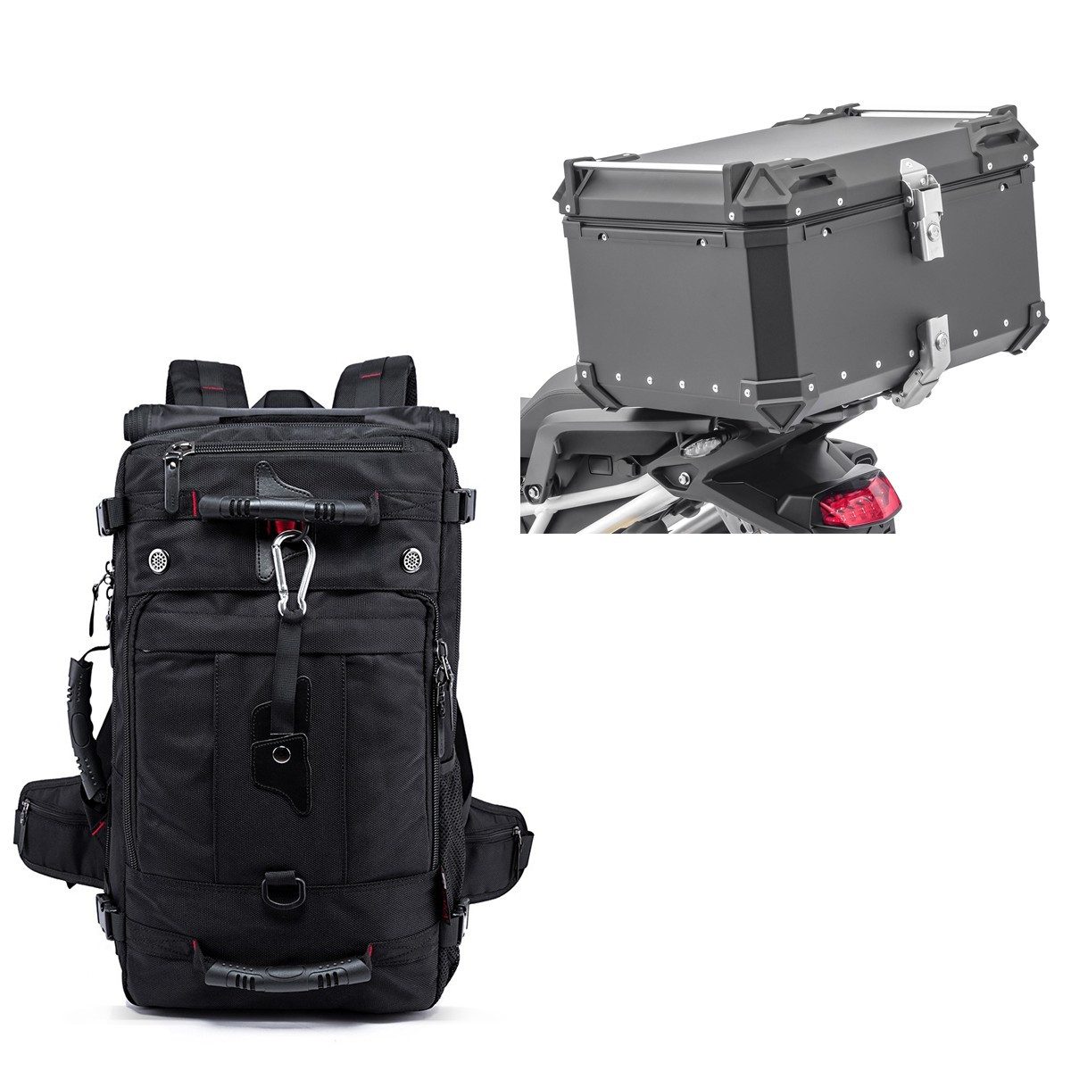 Bagtecs Reisetasche Rucksack + Alu Top Case Universal 65 Liter