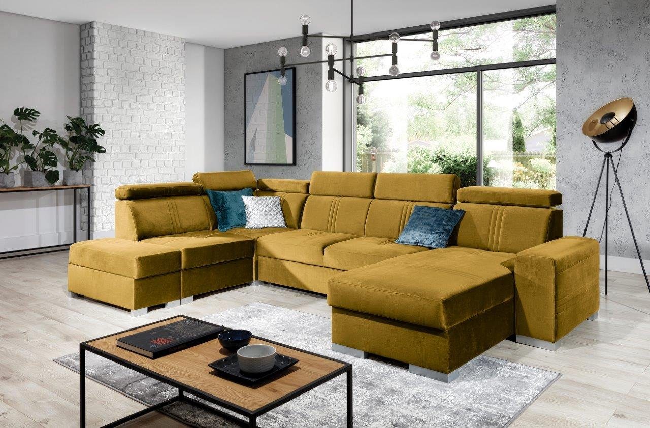 Fun Möbel Wohnlandschaft Wohnlandschaft Schlafsofa NOLAN inkl. USB-Anschluss, inkl. Bettkästen, Kopfteil verstellbar, Rundumbezug, inkl. USB-Anschluss