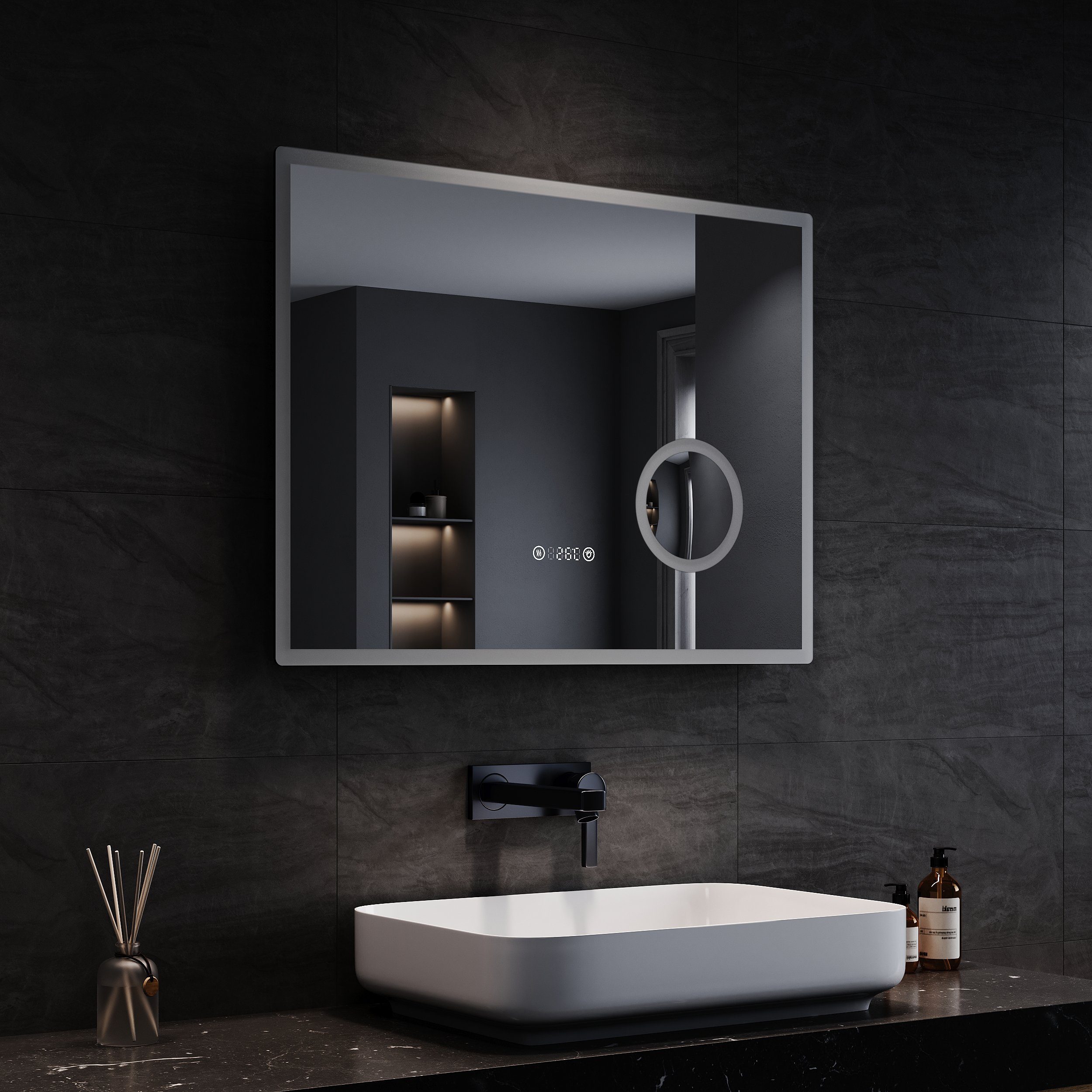 SONNI Badspiegel Badezimmerspiegel mit 3-facher Vergrößerung,100/80cmx60cm, mit LED