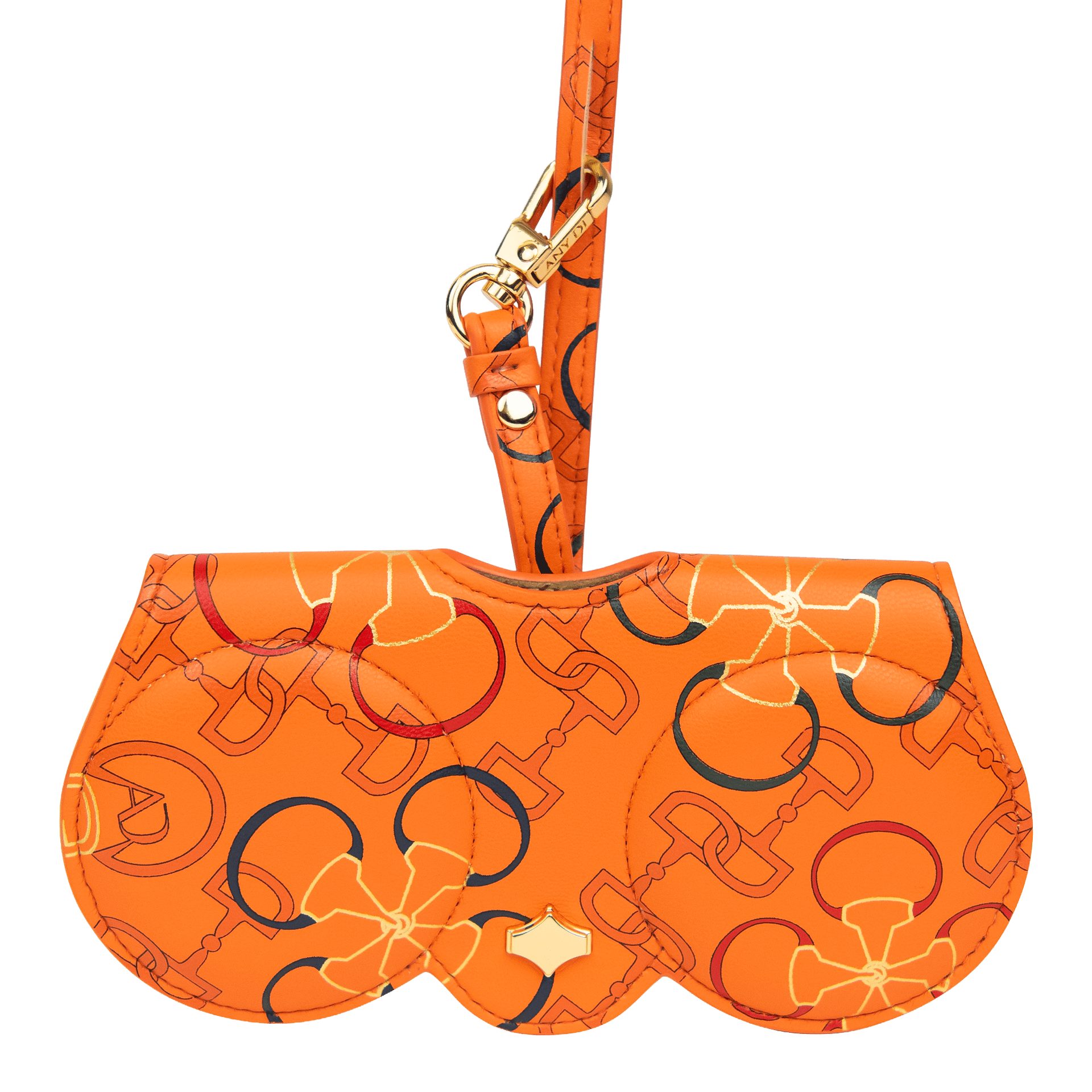 ANY DI Brillenetui ANY DI MUNICH Brillenetui SunCover Equestrian vegan Leder orange, Lederband mit Karabiner, 24 Karat Vergoldung
