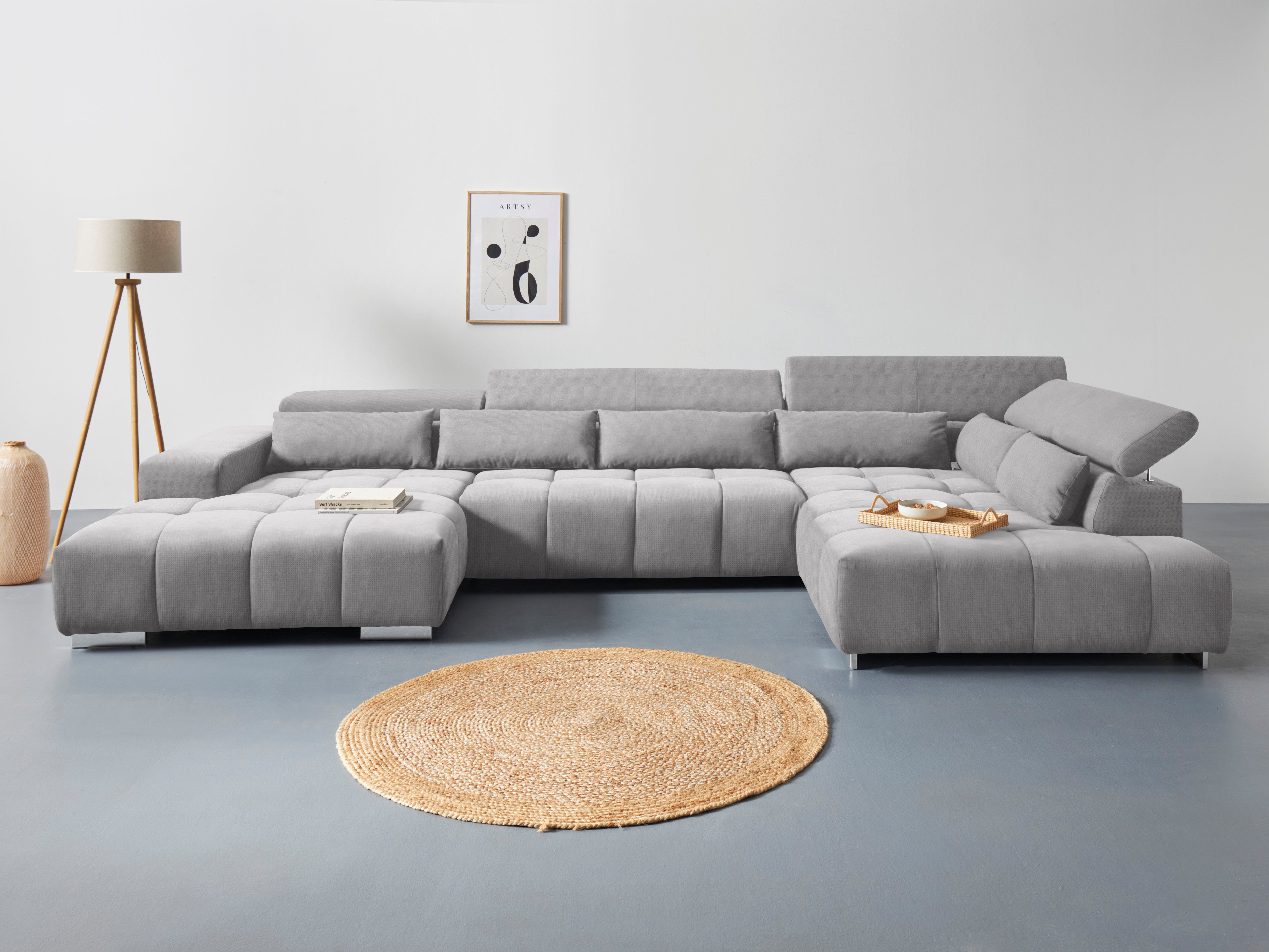 COTTA Wohnlandschaft Orion U-Form, mit Kopfteilverstellung & 6 Nierenkissen