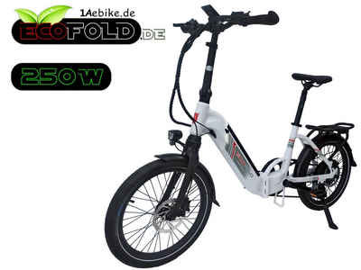 Ecofold E-Bike 20 Zoll ECOFOLD BFH400N E-Bike Bafang Heckmotor 250W weiss, 7 Gang Shimano Shimano 7-Gang Trigger Kettenschaltung Schaltwerk, Kettenschaltung, Heckmotor, 504,00 Wh Akku