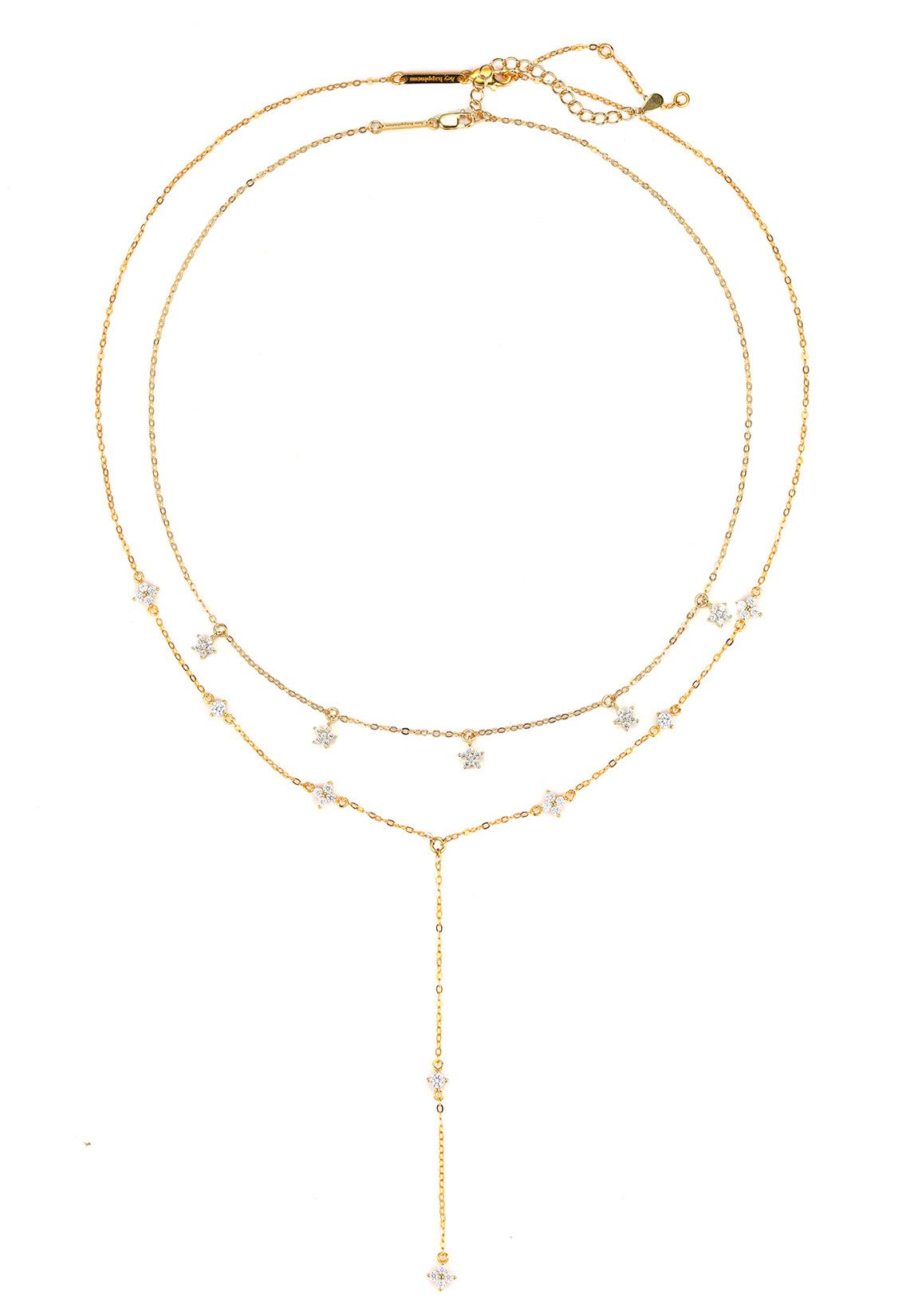 Hey Happiness Charm-Ketten-Set Layer Prächtige Blumen, 925 Silber Damen Halsketten Zirkonia, 18K Gold, 2er Silberketten Anhänger Blüte Kristall klein hängend, Brautschmuck