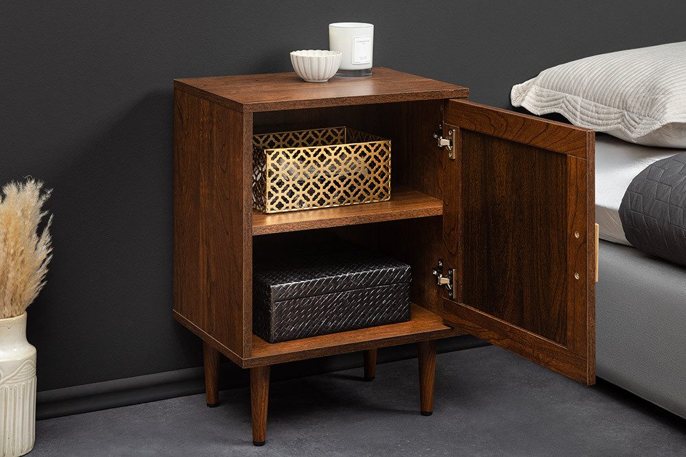 riess-ambiente Nachttisch VIENNA 60cm braun - Wiener Geflecht, mit Stauraum, Holzoptik, eckig (Einzelartikel, 1-St), Retro-Beistelltisch - ideal für Boho-Schlafzimmer und Wohnbereiche