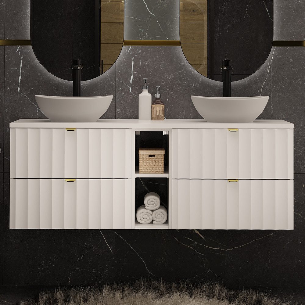 Lomadox Waschtisch AVOLA-140, Waschtischunterschrank Badezimmerschrank 140 cm breit modern in weiß