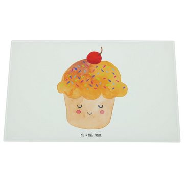 Mr. & Mrs. Panda Servierbrett Cupcake - Weiß - Geschenk, Gute Laune, Motivation Sprüche, Glasschnei, Premium Glas, (1-St), Gravierte Motive