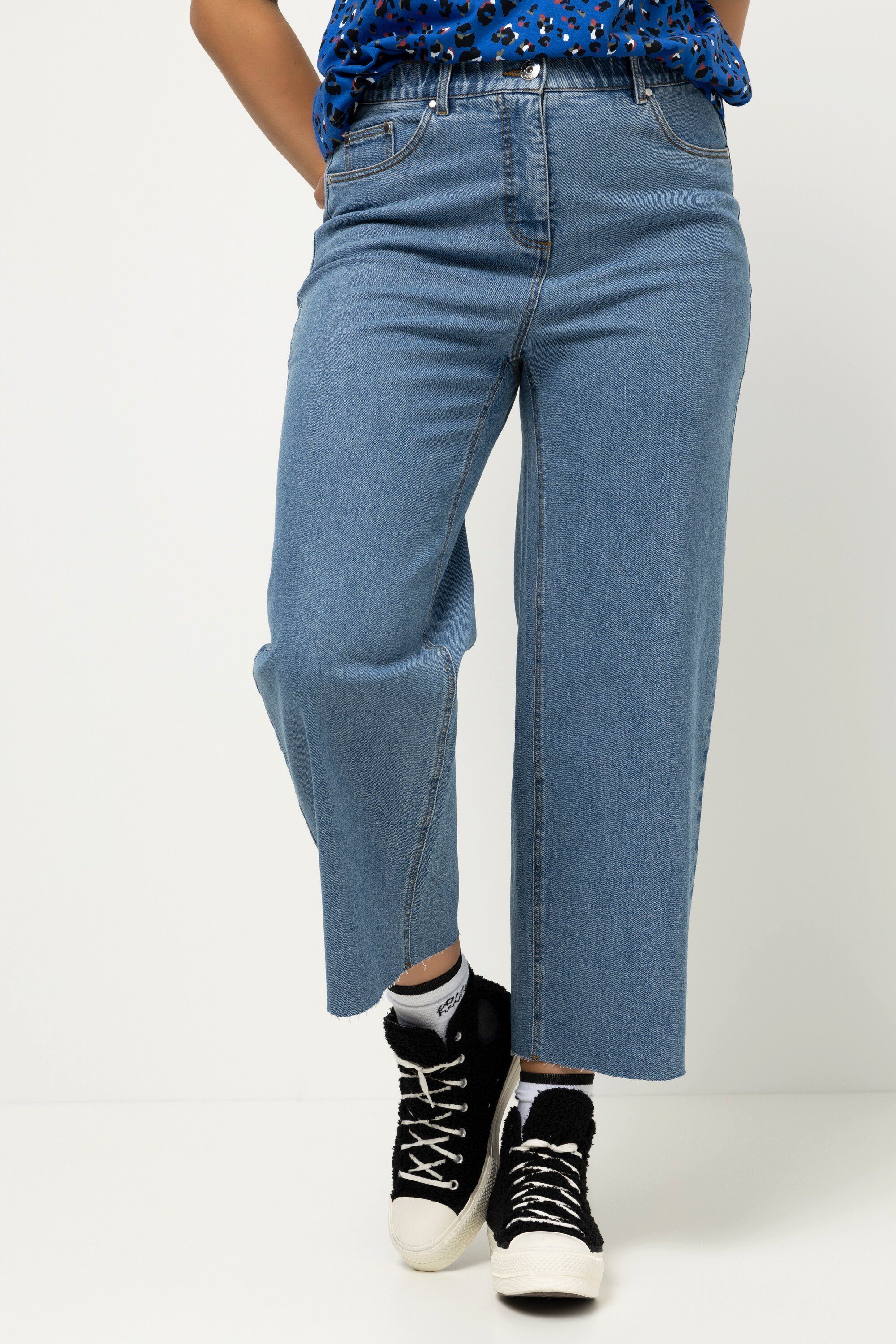 Studio Untold Regular-fit-Jeans Jeans High Waist weites Bein 5-Pocket  cutted Saum