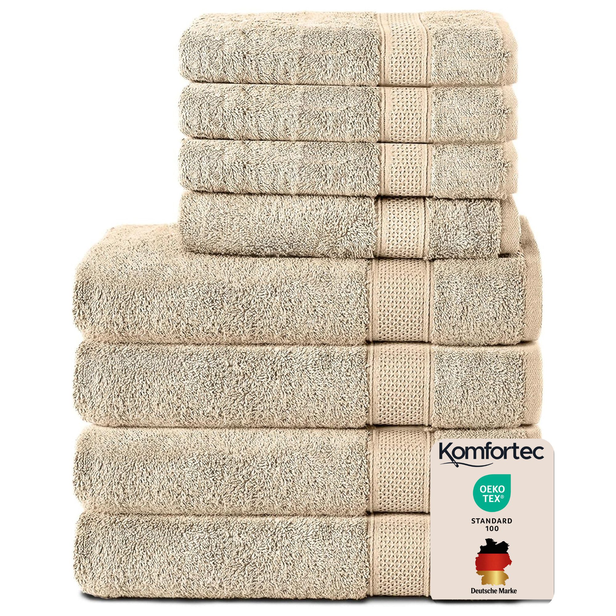 Komfortec Handtuch Set aus 100% Baumwolle, 4 Handtücher 50x100 cm und 4 Badetücher 70x140 cm, Frottee (Packung, 8-St), Duschtücher & Badehandtuch, Weich, Towel, Groß. Reduzierter Preis € 49,90. Unverbindliche Preisempfehlung € 139,90, (€ 6,24 pro 1 Stk)
