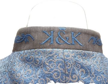 K&K Kaiserjäger Trachtenweste Trachtenweste in Leinenoptik, beige meliert blau gemusteter Rücken mit Stehkragen, auch in großen Größen verfügbar