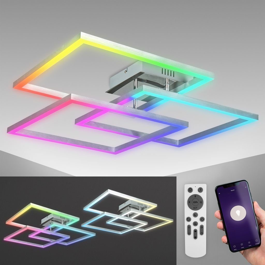 B.K.Licht Deckenleuchte smarte WiFi RGB Deckenlampe 69x69cm dimmbar 3-flammig Timer - BKL1320, Dimmfunktion, LED fest integriert, RGB Farbwechsler, CCT Farbtemperatursteuerung warmweiß / neutralweiß / kaltweiß, LED 48W 4800lm Nachtlicht Sprachsteuerung Fernbedienung iOS Android