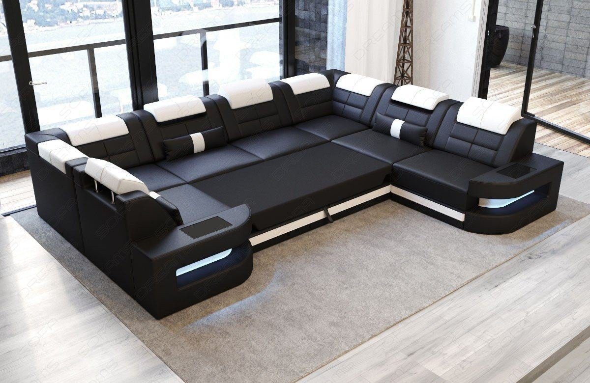 Sofa Como Dreams mit Schlafsofa, als Sofa Wohnlandschaft U LED, Ledersofa, wahlweise Ledercouch Designersofa Leder mit Bettfunktion Form Couch,