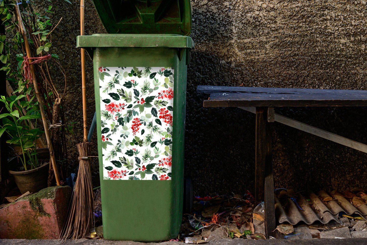 - Container, Mülltonne, Beeren - Abfalbehälter Pflanzen MuchoWow St), Muster Sticker, Mülleimer-aufkleber, (1 Wandsticker