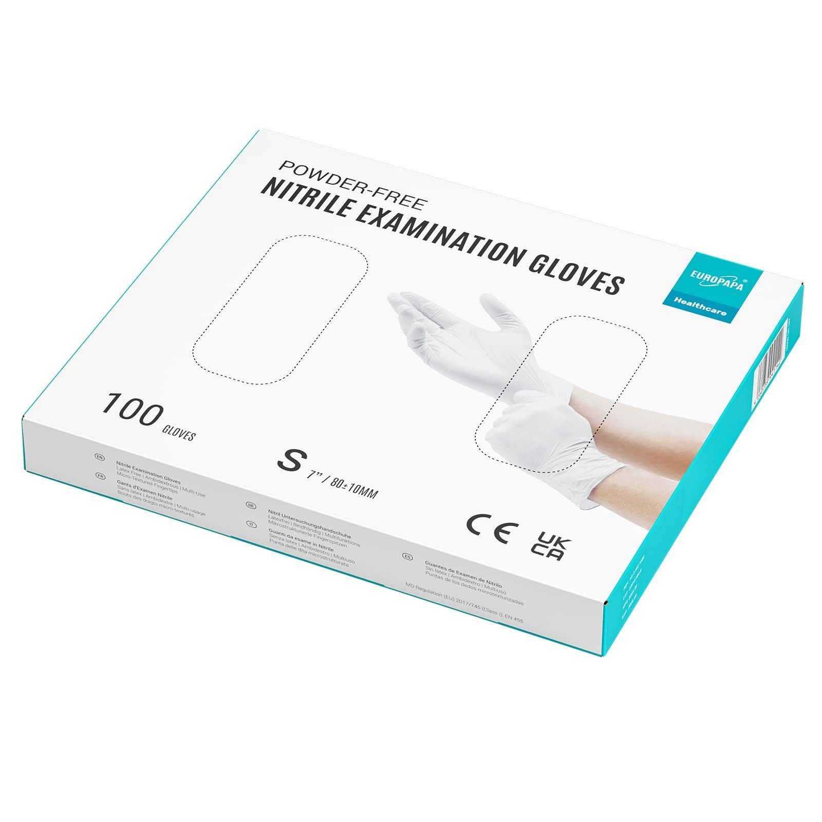 EUROPAPA Nitril-Handschuhe Medical Einmalhandschuhe Untersuchungshandschuhe (100 Stück, puderfrei ohne Latex, Gummihandschuhe) unsteril latexfrei disposible gloves
