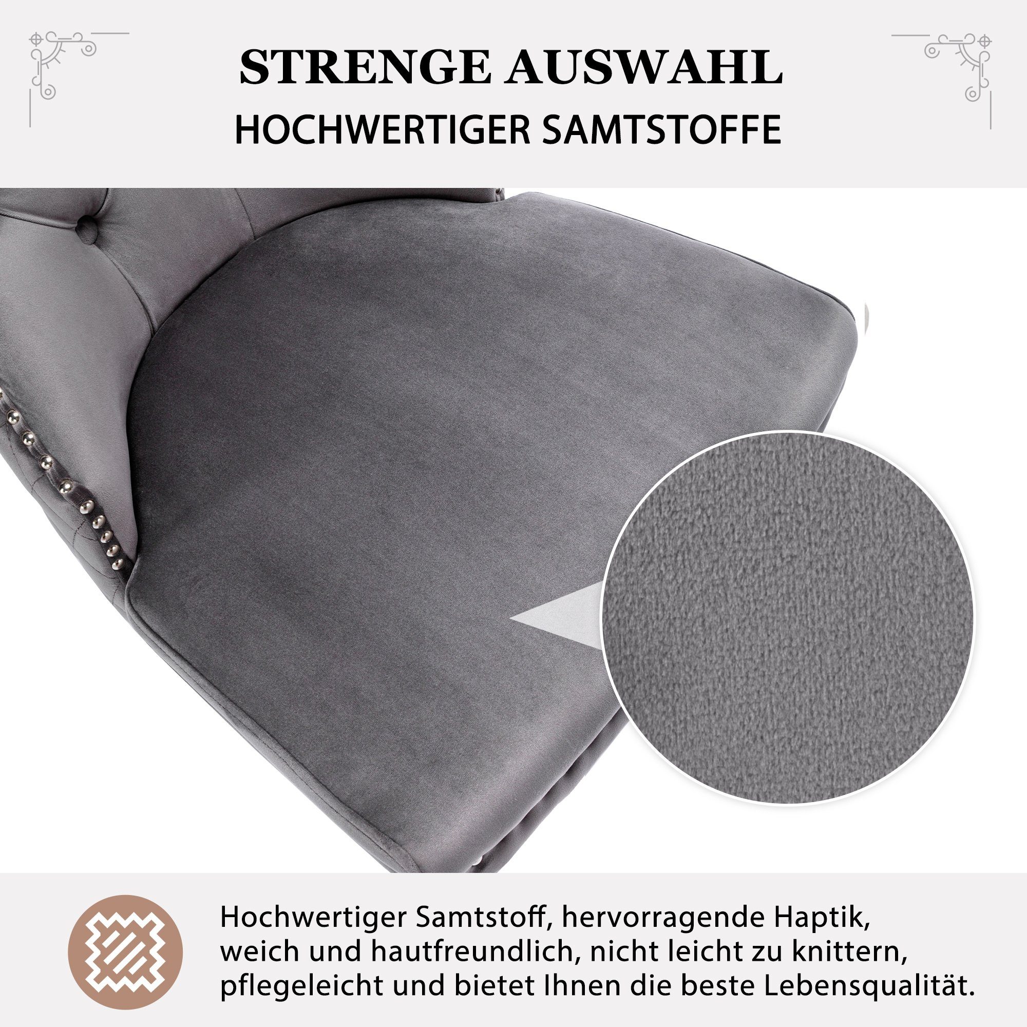 Esszimmerstuhl (Polsterstuhl, 4 St), mit Türklopfer, Beine aus Edelstahl, gepolsterte Sitzfläche aus Samt