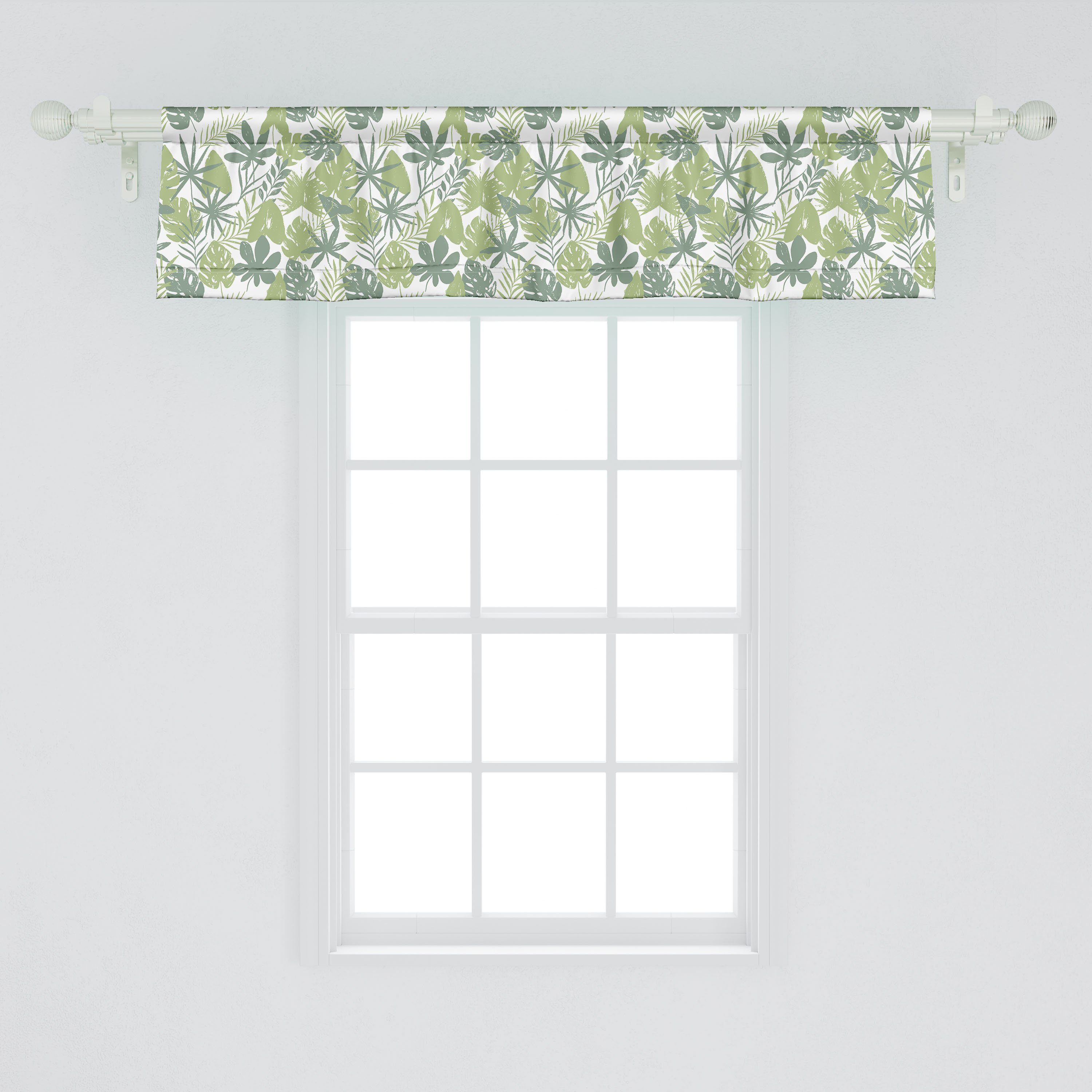 Botanisch Schlafzimmer Küche Vorhang Volant Scheibengardine mit für Dekor Microfaser, Abakuhaus, Stangentasche, Blumensommer-Laub