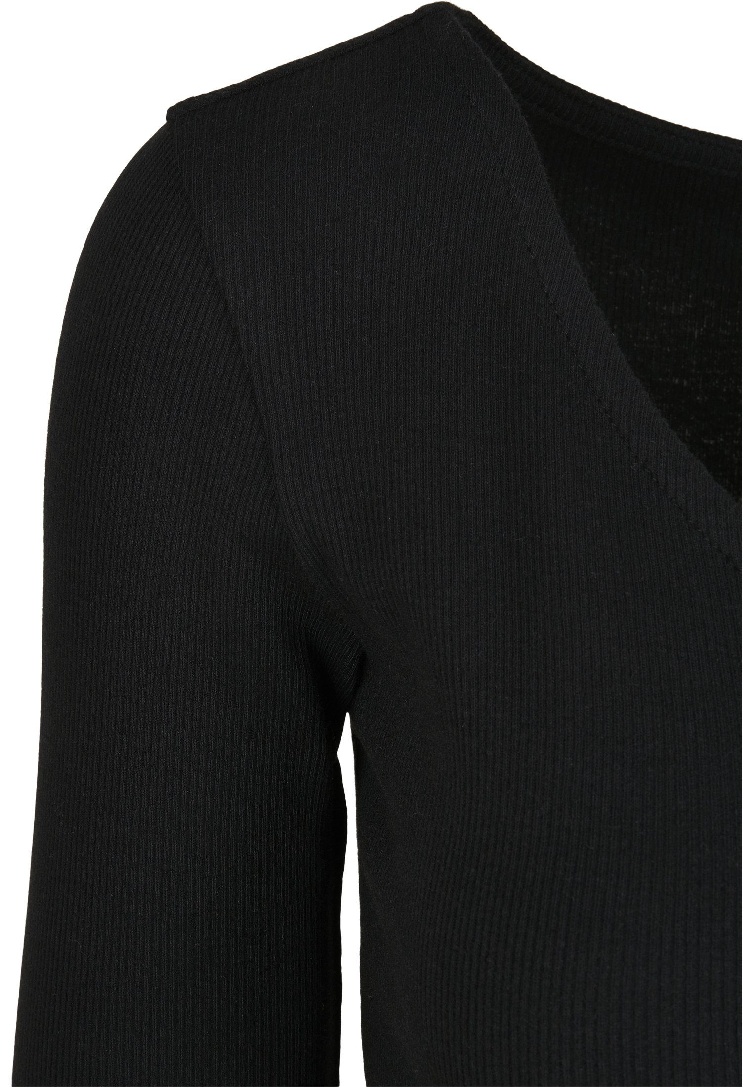 URBAN CLASSICS Langarmshirt black Cardigan Rib Ladies (1-tlg) Damen Cropped
