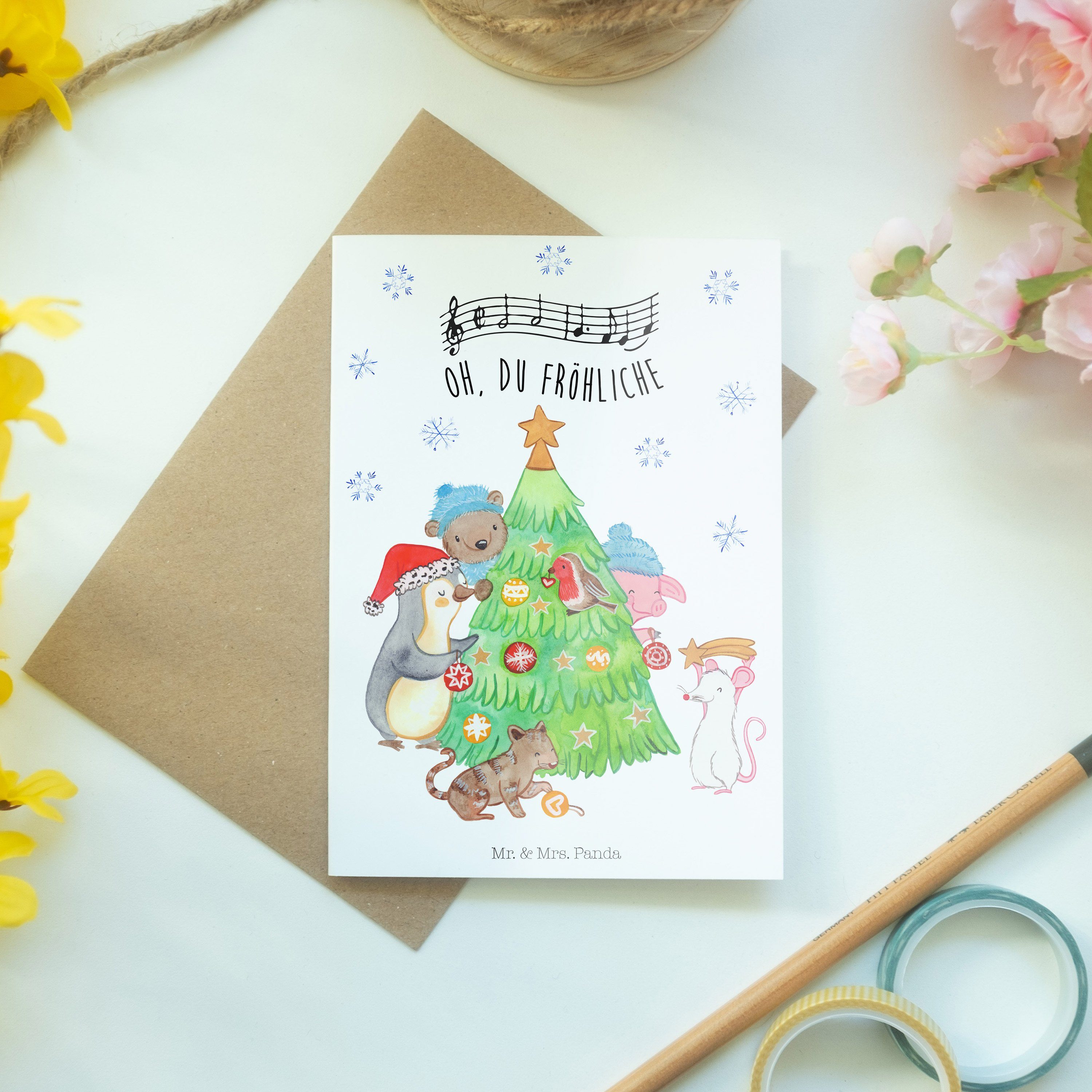 Mr. & Mrs. Winter, schmücken Klap Grußkarte Weiß Wintermotiv, - Geschenk, - Weihnachtsbaum Panda