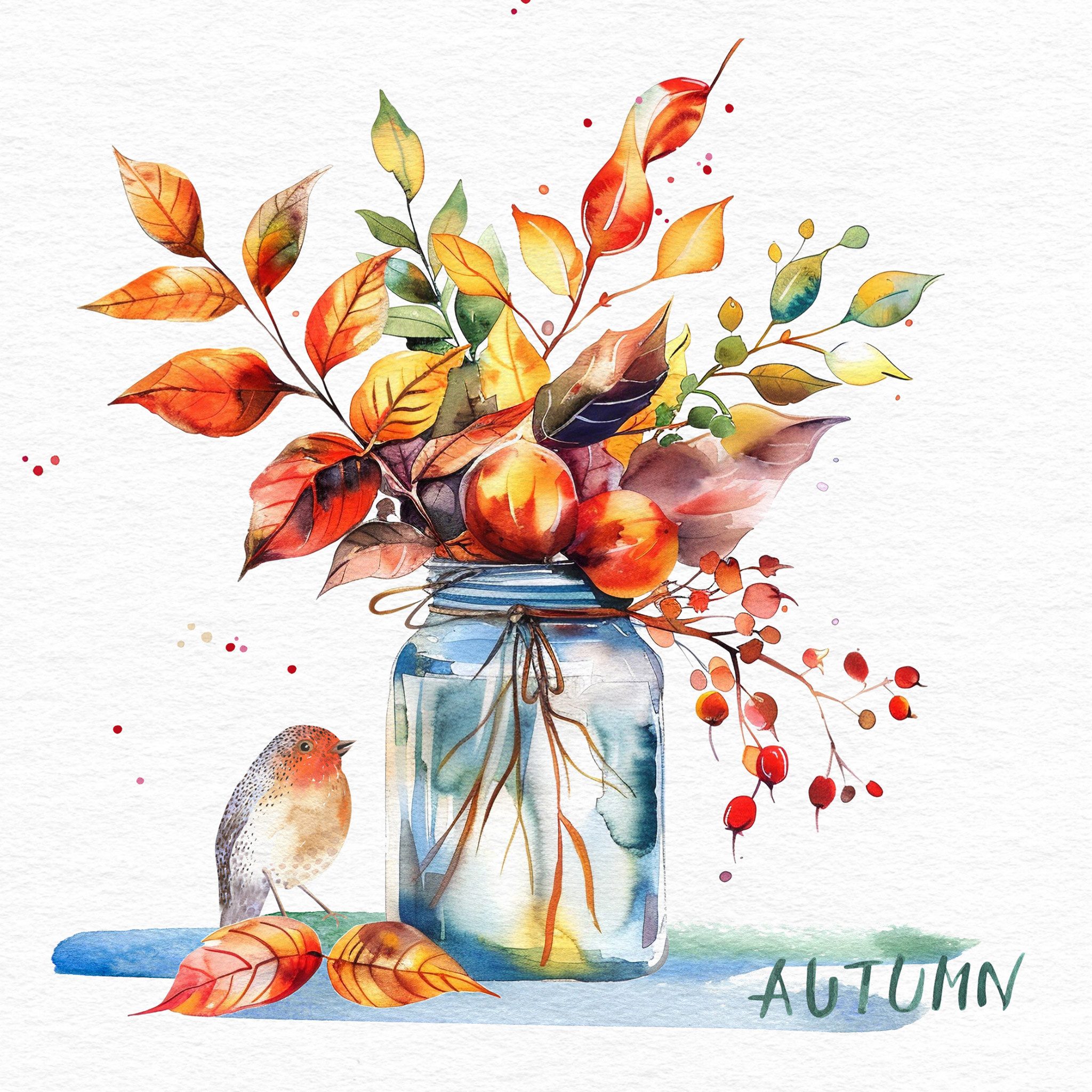 ti-flair Papierserviette, Servietten Papier 33x33cm 3-lag. mit Herbstlaub & Vogel Motiv 20 Stück
