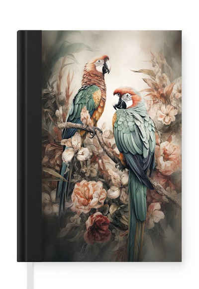 MuchoWow Notizbuch Papageien - Vögel - Natur - Blumen, Journal, Merkzettel, Tagebuch, Notizheft, A5, 98 Seiten, Haushaltsbuch