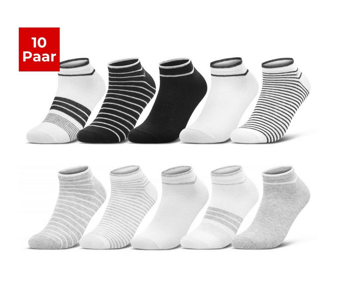 sockenkauf24 Sneakersocken 10 Paar Damen Sneaker Socken Mehrfarbig (39-42, 36844/1+36844/2) Streifen Punkte Herzen Maritim Baumwolle WP