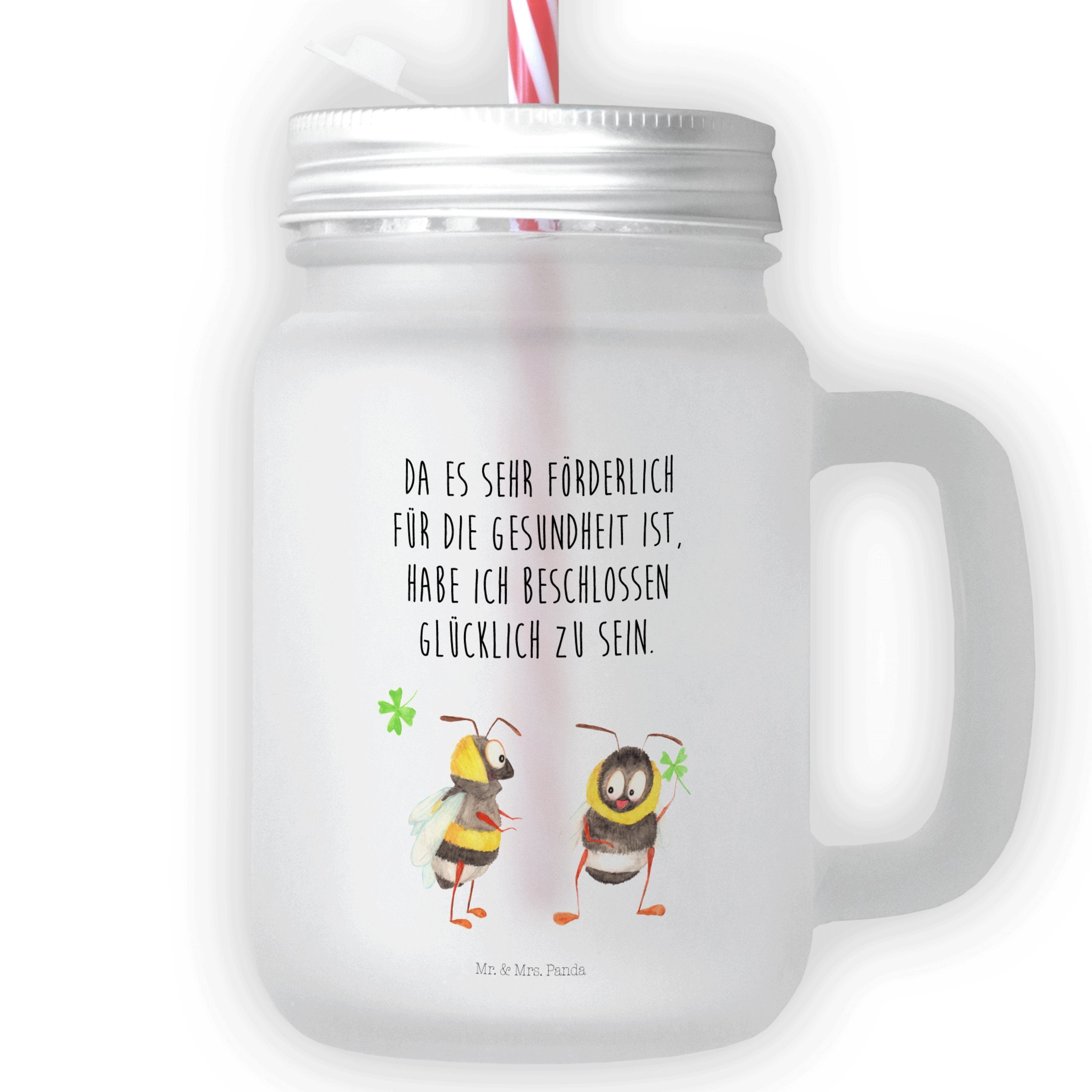 Mr. & Mrs. Panda - Glas Schraubdeckel Kleeblatt mit Glas, Glas - Geschenk, Hummeln g, Premium Transparent