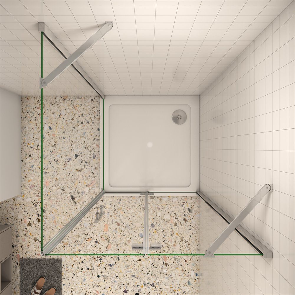 duschspa Eckdusche Eckeinstieg Duchkabine Duschtür Falttür mit Duschtasse Duschwanne, BxT: 76x76 cm, Einscheibensicherheitsglas, Sicherheitsglas, Set, mit Duschwanne