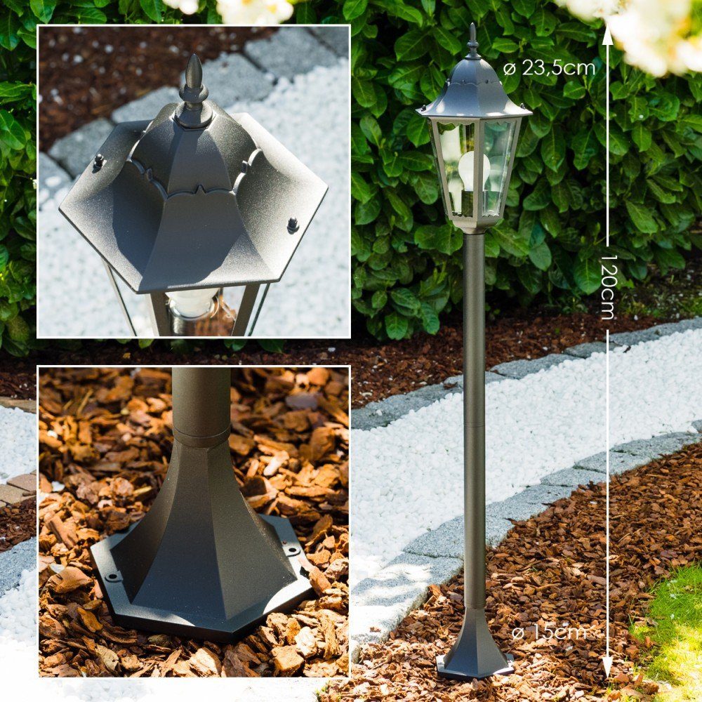 hofstein Außen-Stehlampe »Riano« Außenleuchte Stehleuchte, Aluguss Schwarz, Milchglas-Scheiben, ohne Leuchtmittel, Wegeleuchte 120cm, Retro/Vintage Gartenlampe, E27, IP44