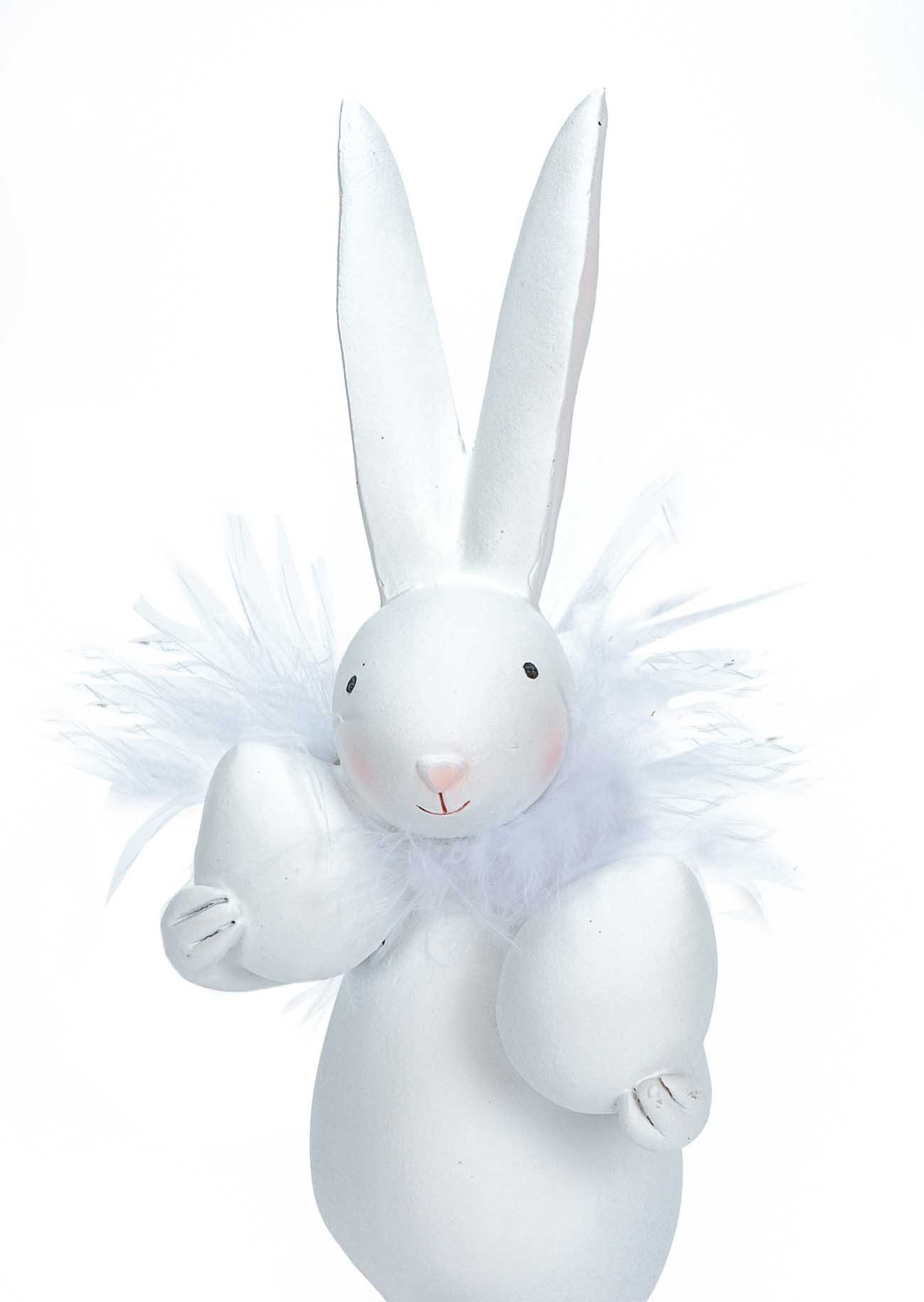 Bubble-Store Osterhase Osterfigur (Oster Deko Figur), Osterhase weiß mit Federboa und 2 Ostereiern