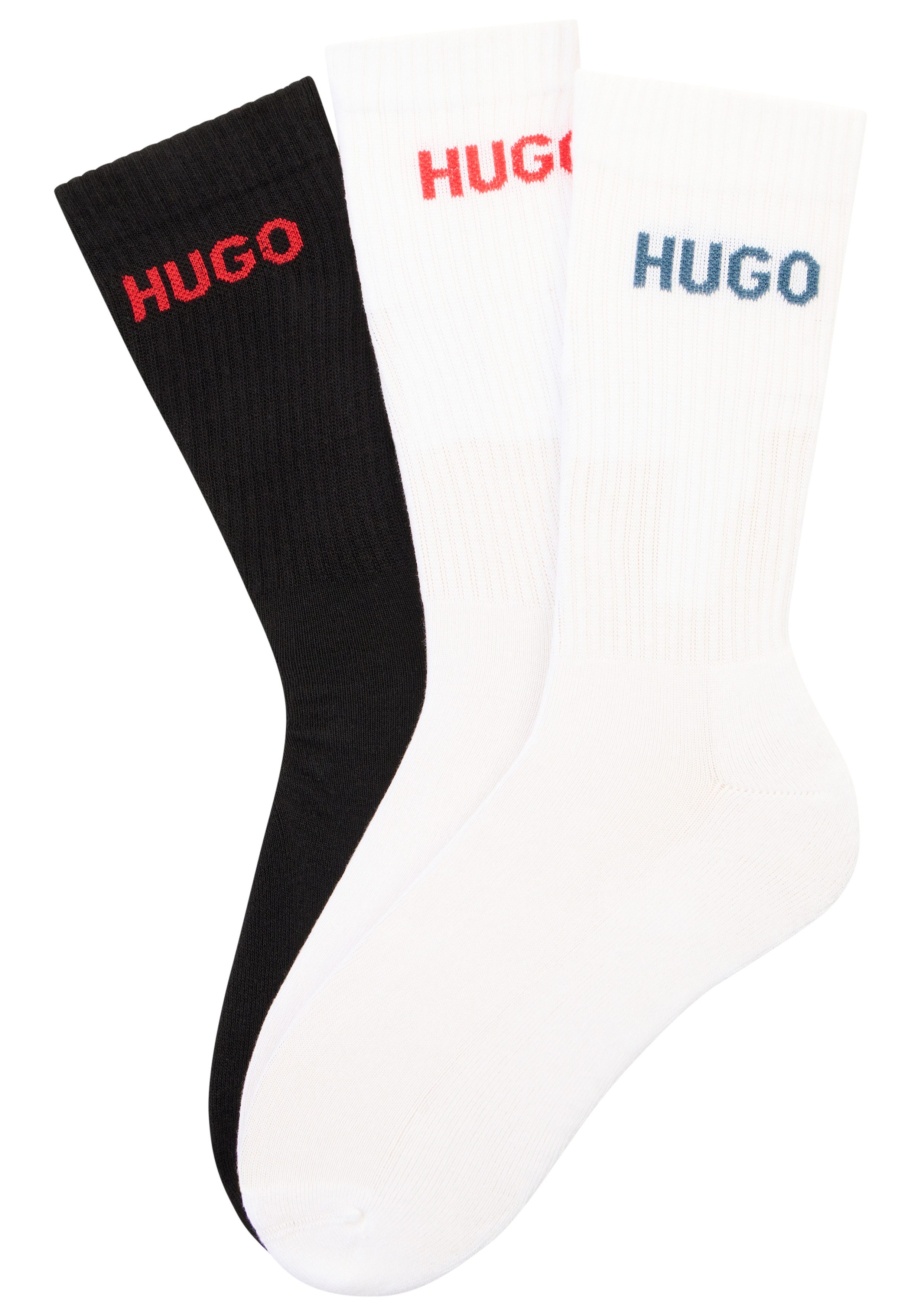 HUGO Socken 6P QS RIB LOGO CC (Packung, 6-Paar, 6er Pack) mit eingestricktem HUGO Logo