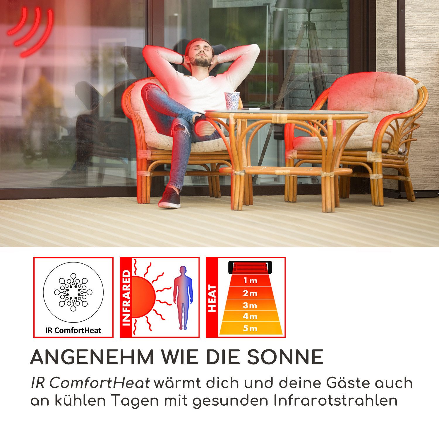 blumfeldt Terrassenstrahler Heat Guru 360 Mini, Infrarot Heizstrahler Terrasse elektrisch Infrarotheizung Standgerät
